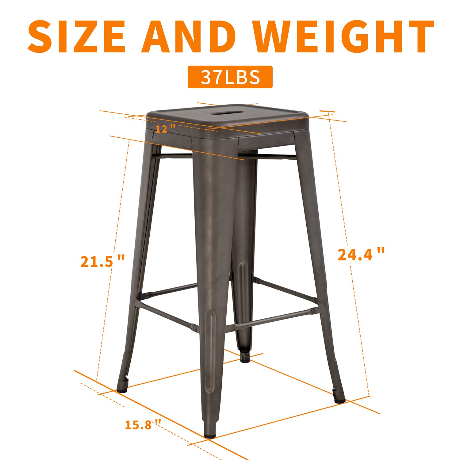 HCY 24 Inch Metal Dining Chairs Set of 4 - Stackable Bar Stools for Kitchen, Patio, Indoor & Outdoor Use - Bronze Finish Modern Chairs for Restaurant, Cafe, and Home Decor