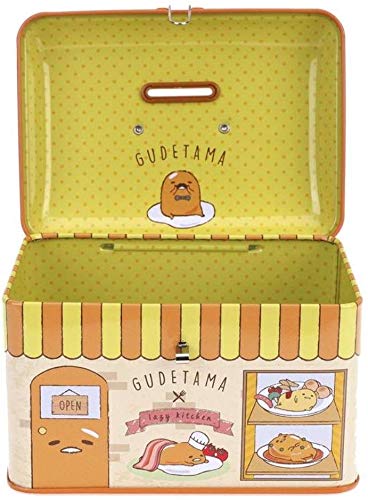 Gudetama Lazy Egg Metal Coin Bank with Lock & Handle - Money Saving Box for Kids, Teens & Adults - Perfect for Home, Office & Gift Giving