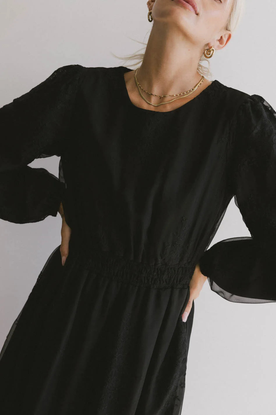 Stylish Andee Embroidered Midi Dress in Black - Perfect for Casual Outings, Date Nights & Special Occasions