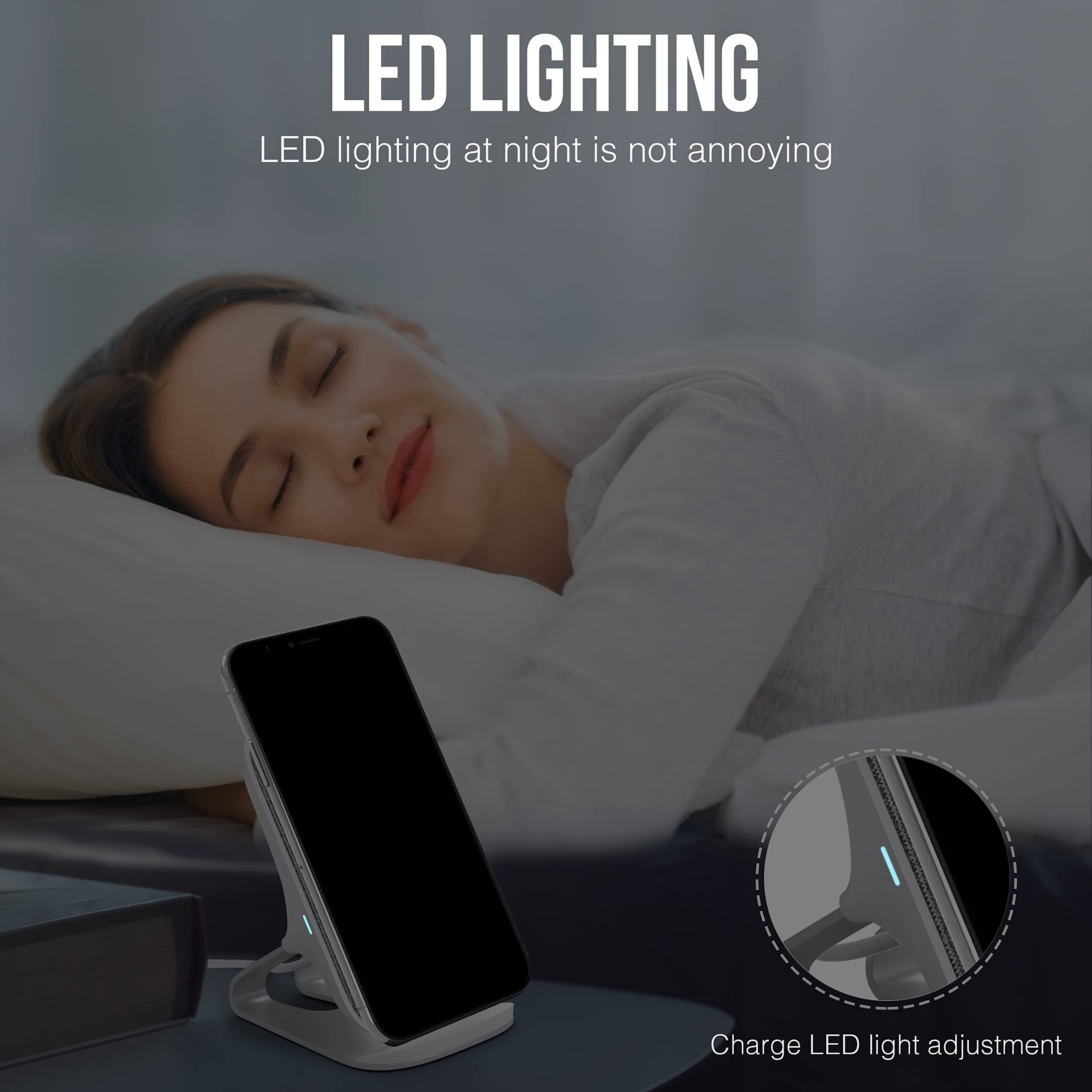 SPIOCEAN Qi-Certified 10W Fast Wireless Charging Stand for iPhone 16/15/14/13/12/11 Pro Max/Mini/SE & Samsung Galaxy S22/S21/S20/S10/Note 20 - Perfect for Bedside, Office Desk & Car Charging (AC Adapter Not Included)
