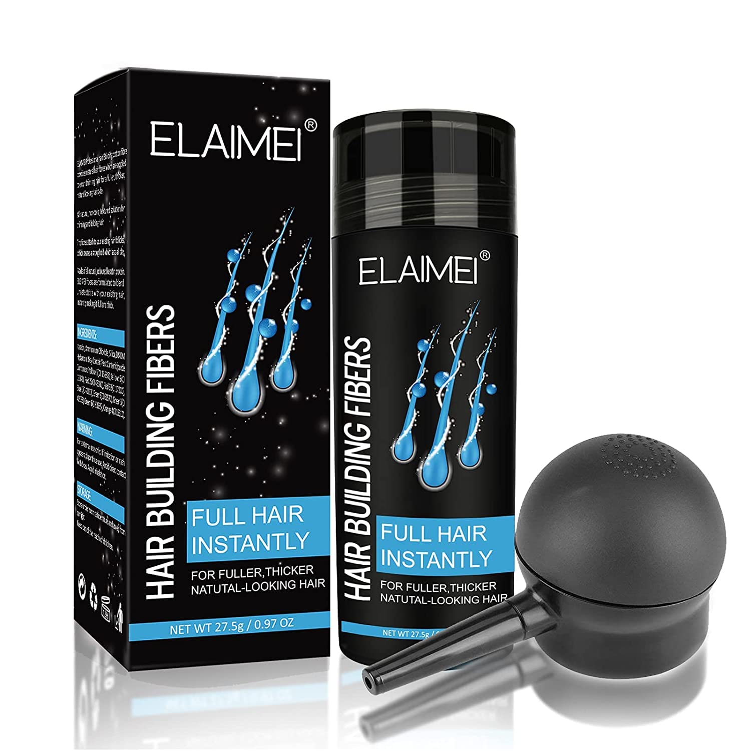 Hair Building Fibers for Men & Women - Instant Hair Loss Concealer Spray for Thinning Hair & Bald Spots | Volumizing Powder with Spray Applicator (Black) | Perfect for Daily Use, Special Occasions & Confidence Boosting