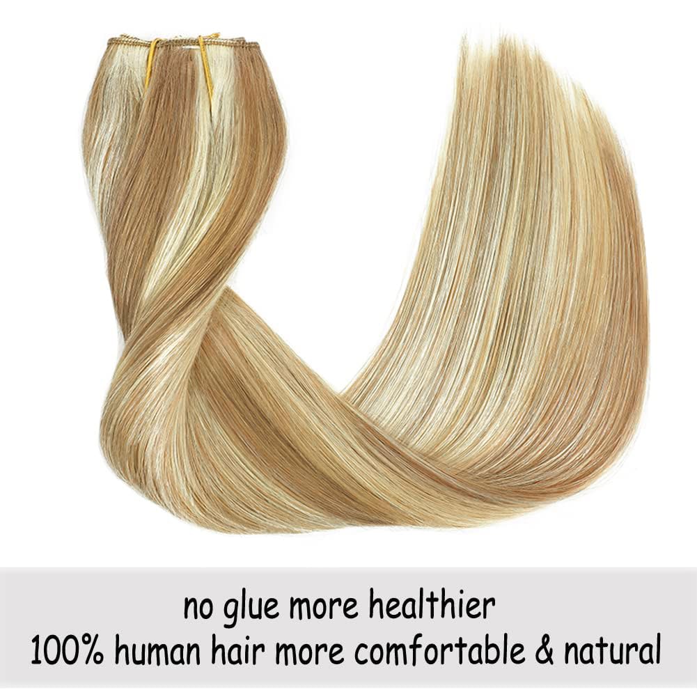 20 Inch Real Human Hair Extensions - Light Blonde to 613 Blonde Straight Hair with Hidden Wire & Transparent Fish Line for Invisible Look | Perfect for Daily Wear, Parties & Special Occasions