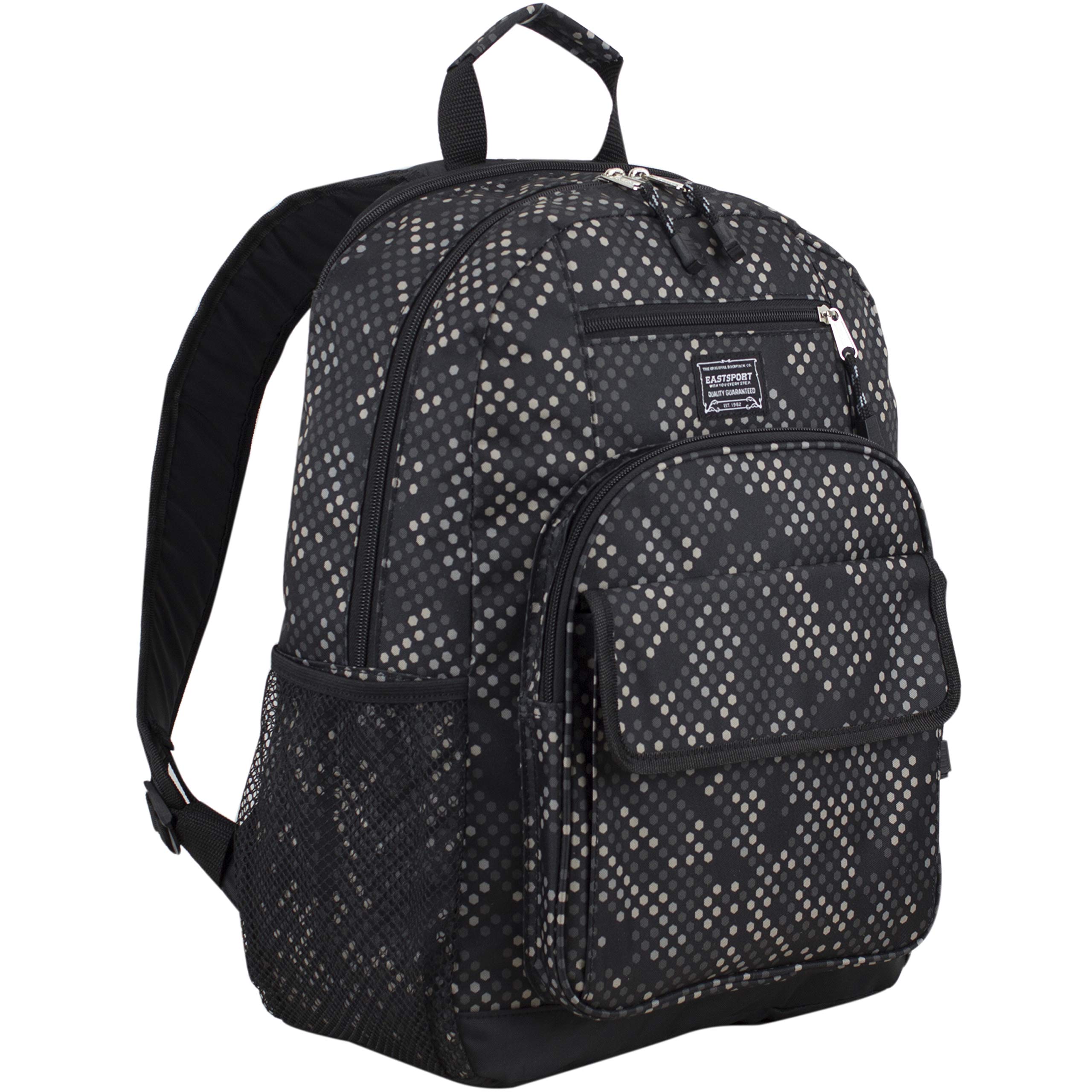 **EastSport Travel Laptop Backpack - Large Carry-On Weekender Bag for Work, Gym & Hiking - Black Hexagon Dotted Print - Perfect for Business Trips, Commuting & Outdoor Adventures**