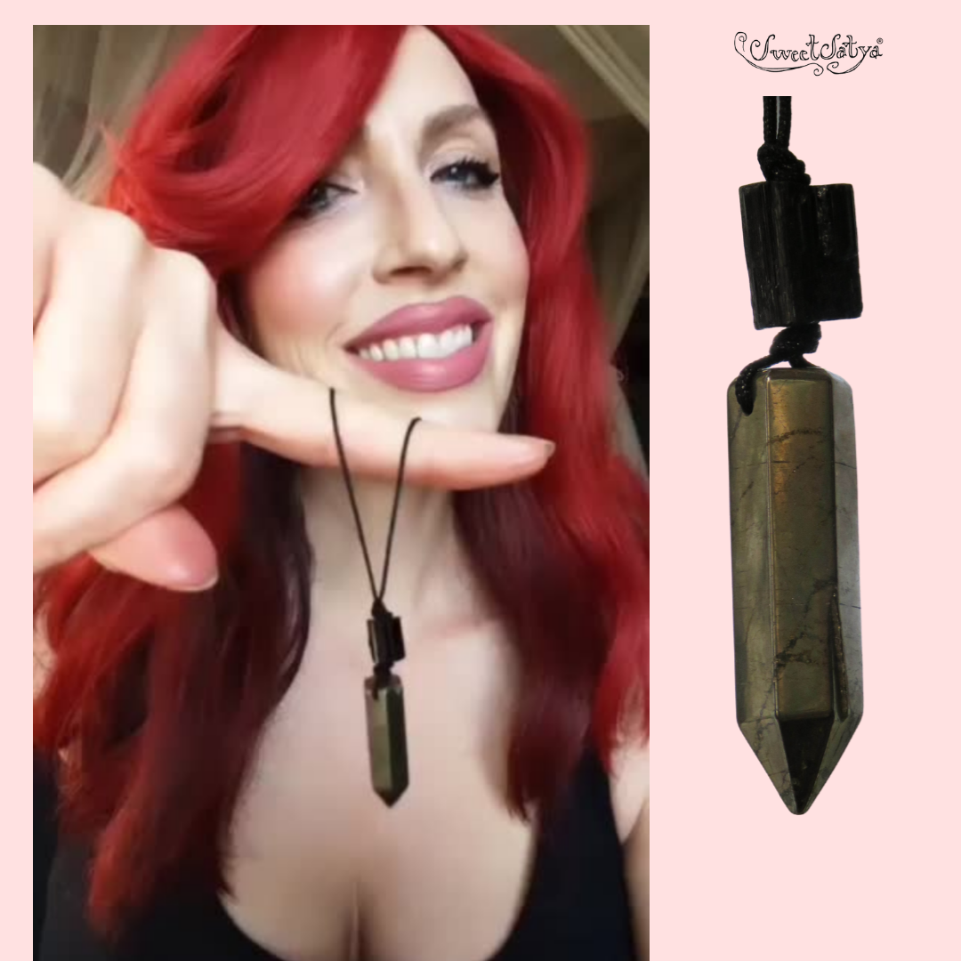 Pyrite Black Tourmaline Wand Necklace - Healing Crystal Jewelry for Protection & Energy Cleansing | Perfect for Meditation, Reiki & Spiritual Healing