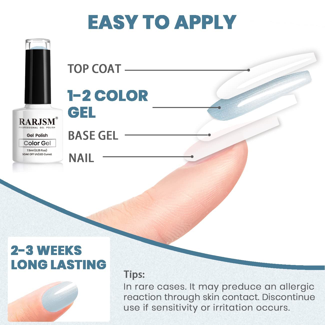 RARJSM Pearl Gel Nail Polish - Sky Blue Shimmer Mermaid Nail Gel with Glitter for DIY Manicure | Soak Off UV Gel for Salon & Home Use | Perfect for Parties, Weddings & Special Occasions