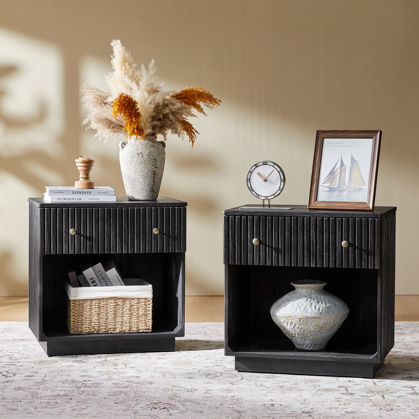1 Drawer Nightstand with Open Shelf & USB Charging Station - Modern Bedside Table for Small Spaces, Bedroom, Living Room | Optional Types Available
