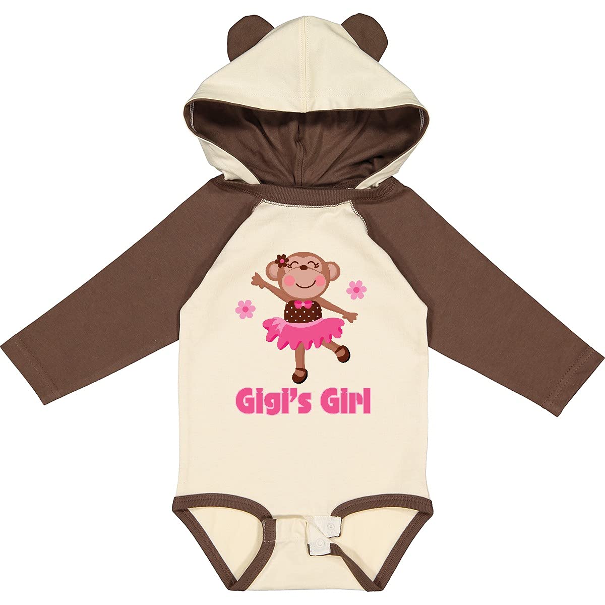 Inktastic Gigi's Girl Monkey Long Sleeve Baby Creeper - Soft Cotton Bodysuit for Infants & Toddlers, Cute Animal Print Outfit for Playdates, Daycare & Family Photos