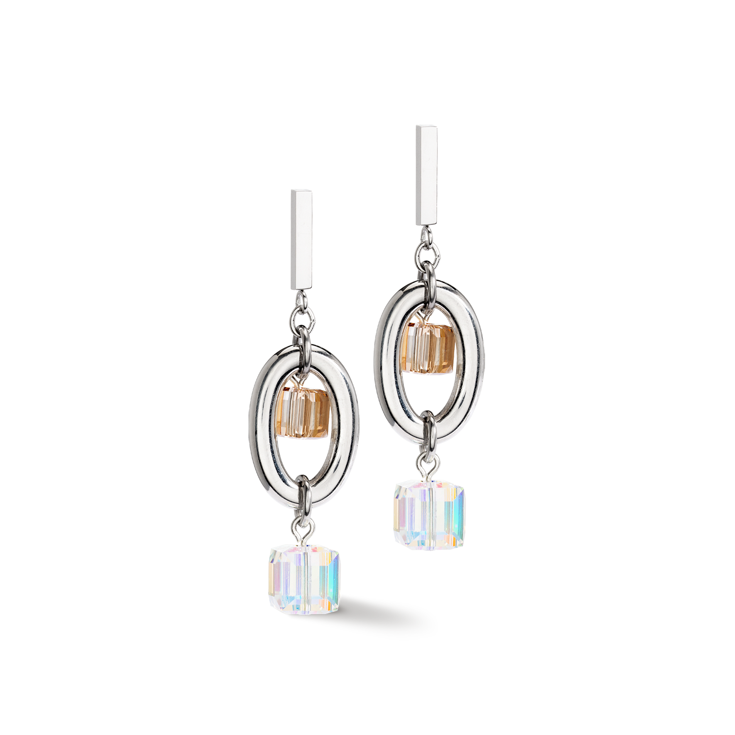 GeoCUBE® Chunky Chain Multi-Wear Statement Earrings in Gray & Beige - Perfect for Parties, Weddings, and Everyday Fashion