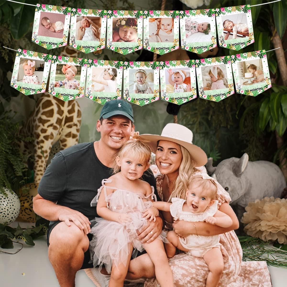 Wild Safari Photo Banner for Baby Girl's 1st Birthday | Jungle Themed Monthly Milestone Banner | Newborn to 12 Months Growth Chart Decor | Perfect for First Birthday Parties & Nursery Wall Decor