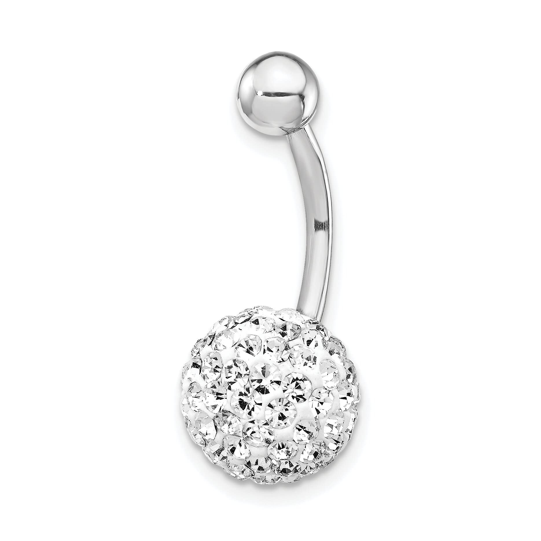 10K White Gold 10mm White Crystal Ball Belly Button Ring - Elegant Dangle Navel Piercing Jewelry for Women - Perfect for Beach Parties, Festivals & Summer Outfits