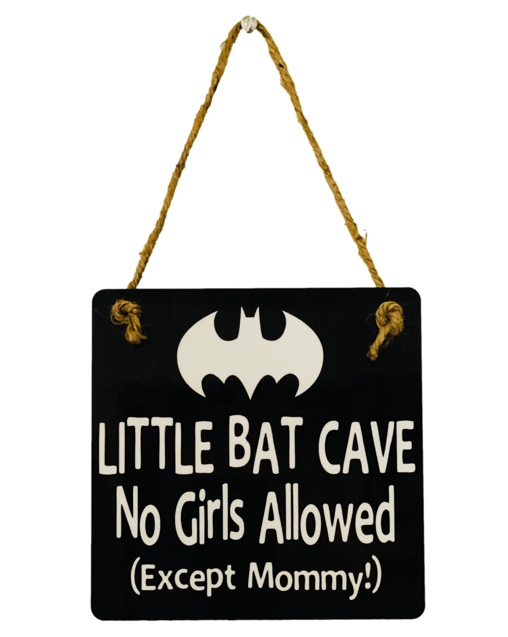 Little Bat Cave No Girls Allowed - Superhero Nursery Door Sign Hanger - Perfect Baby Shower Gift for Boys - Fun Superhero Theme Room Decor for Kids Bedroom
