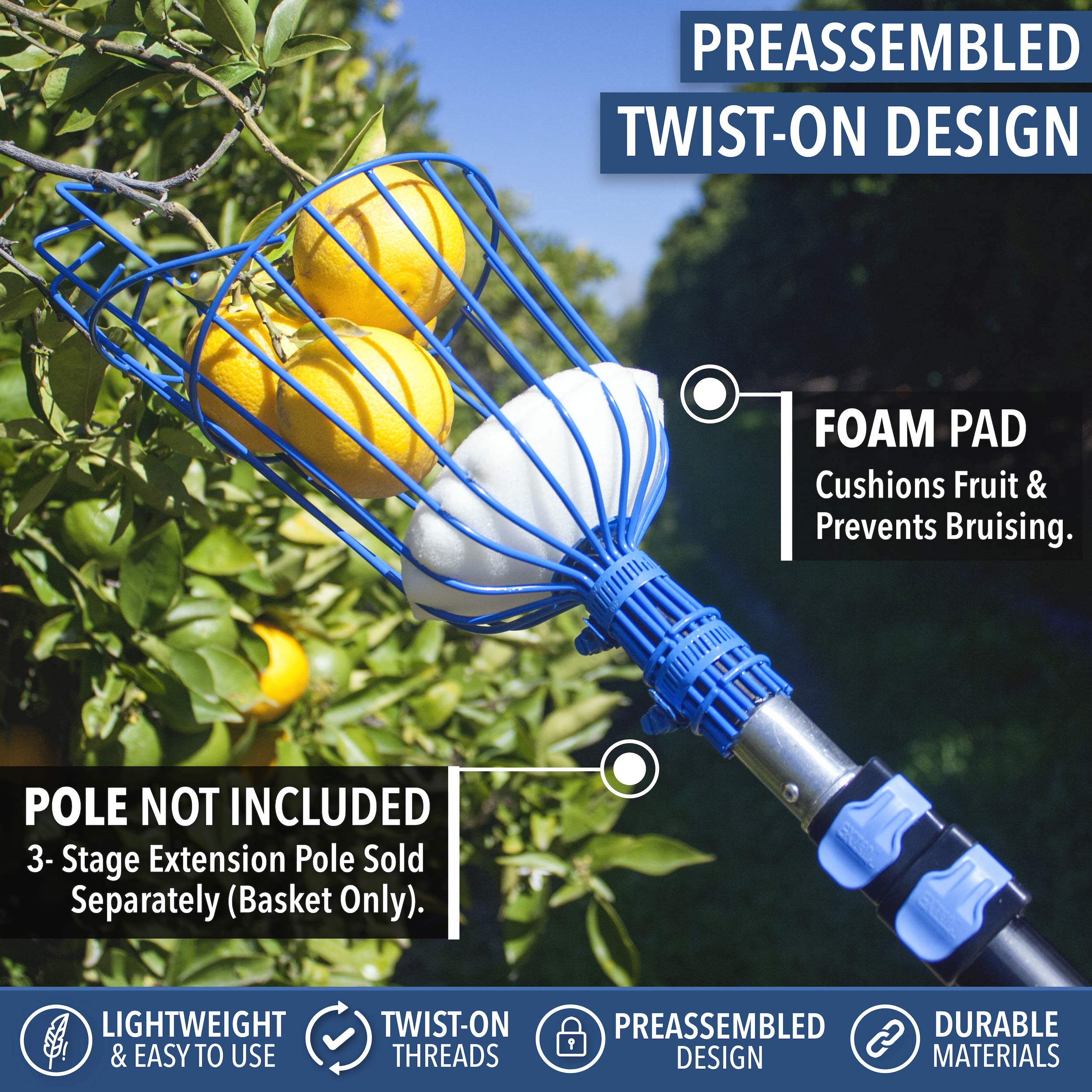 EVERSPROUT Twist-On Fruit Picker Basket - 3/4-inch ACME Threaded Pole Attachment for Harvesting Apples, Mangoes & More | Lightweight Fruit Harvesting Tool | Perfect for Home Orchards & Backyard Gardening (Head Only, Pole Sold Separately)
