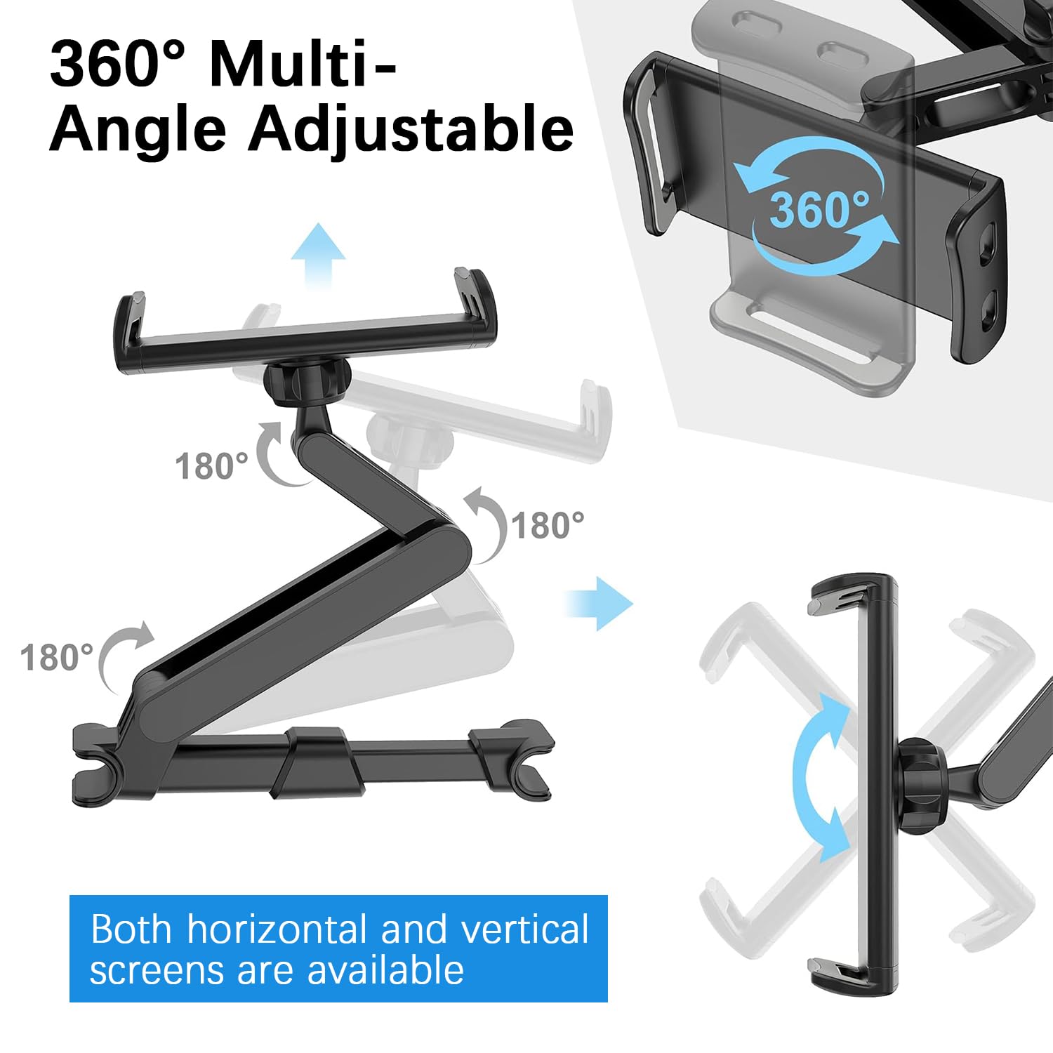 3-in-1 Adjustable Car Tablet Holder with Extension Arm - Universal 4-12
