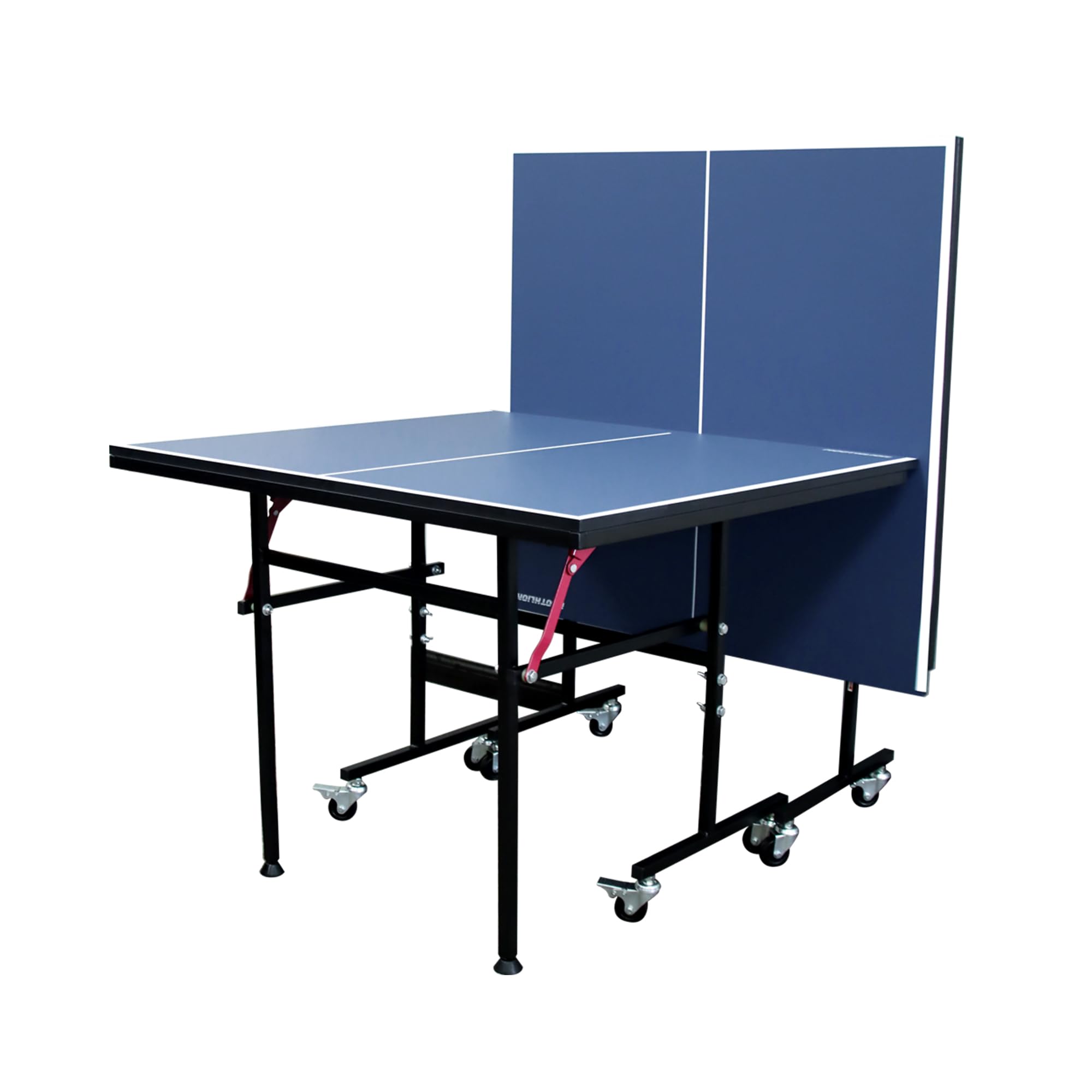 Mid-Size Foldable Indoor Outdoor Table Tennis Table with Quick Clamp Ping Pong Net & Post Set - Black & Blue - Perfect for Home, Office, and Recreational Use