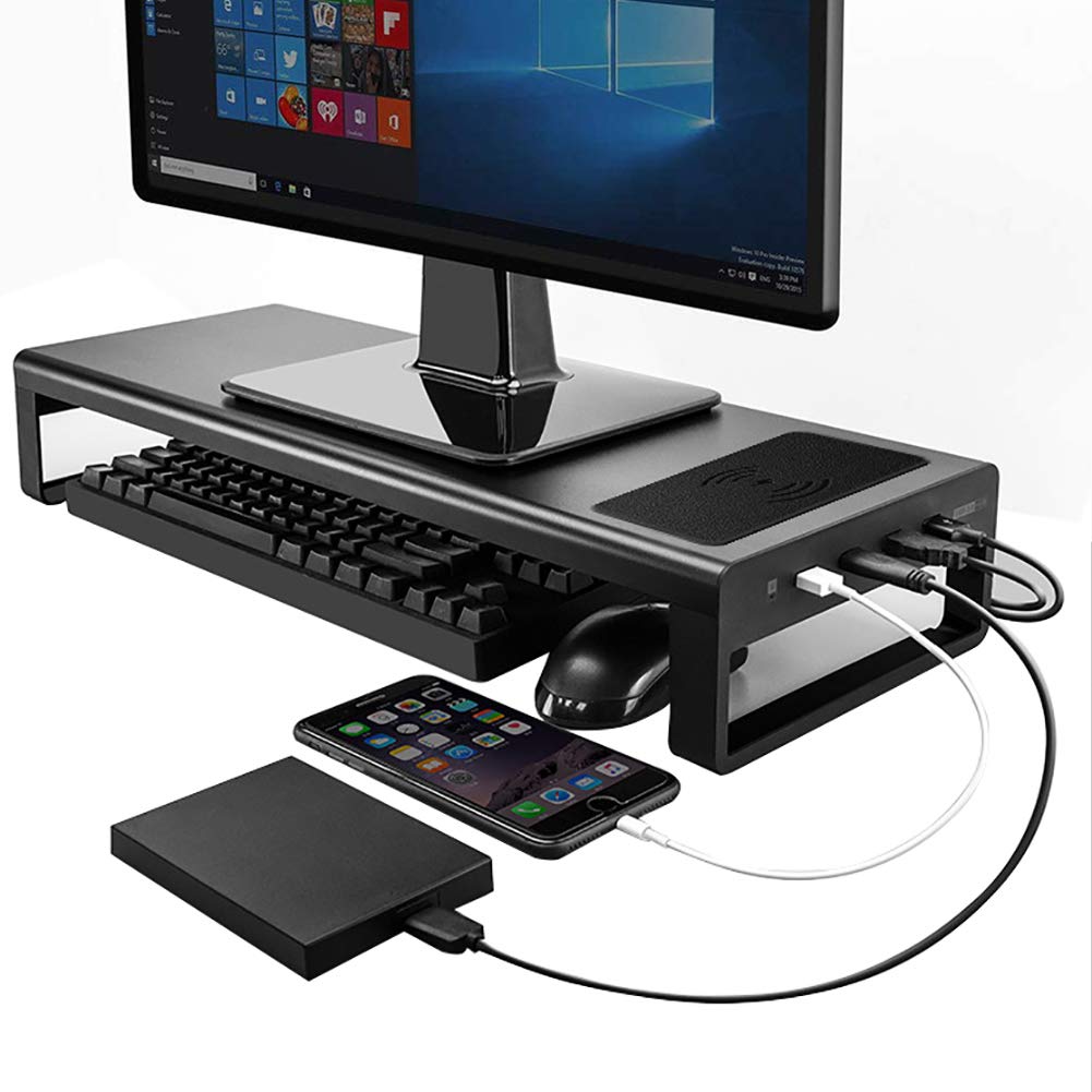 YNAYG Aluminum Laptop Stand with USB 3.0 Hub - Adjustable Monitor Riser & Desk Organizer for MacBook, Notebook, PC up to 27