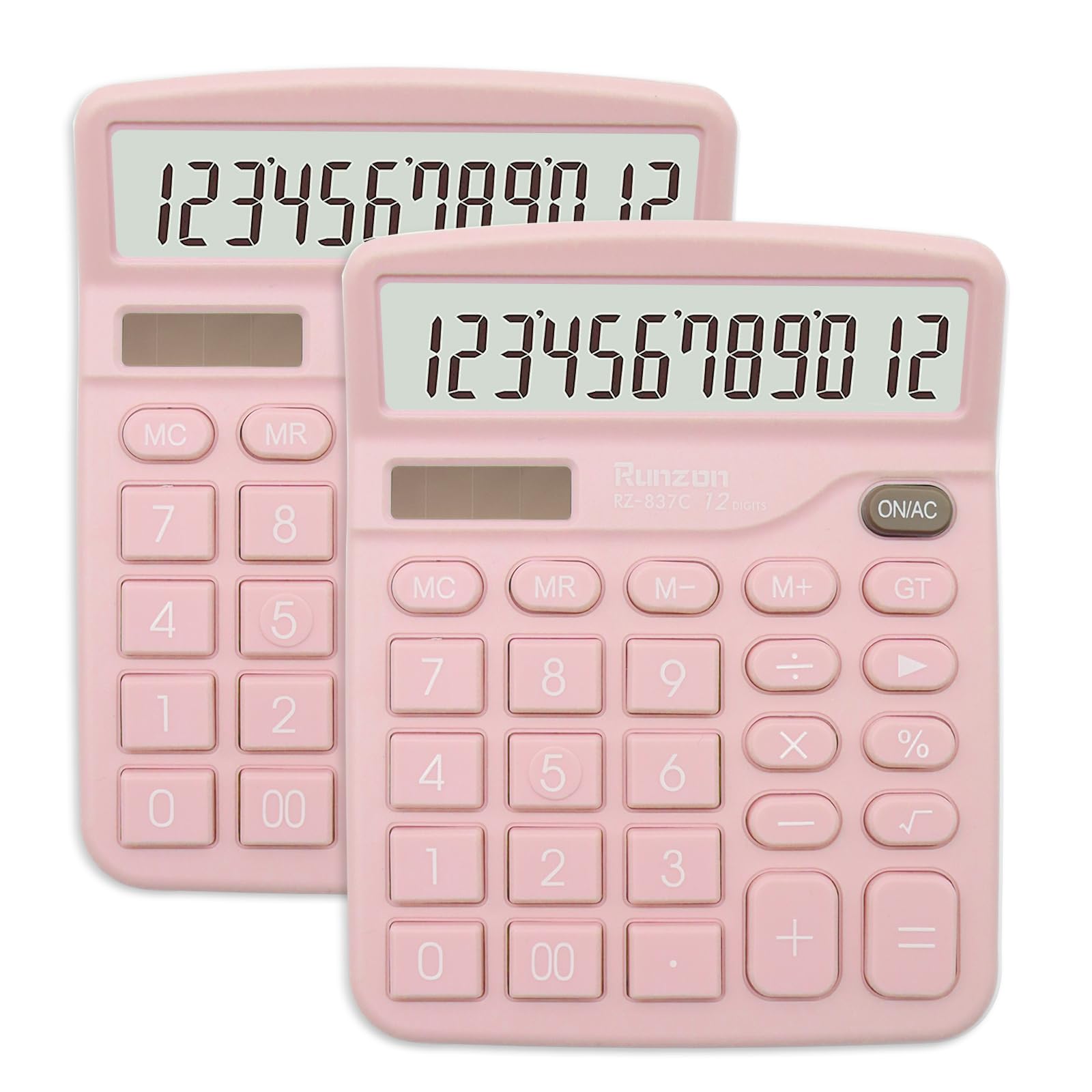 2-Pack Pink Solar & Battery Dual Power Desktop Calculator - 12-Digit Large LCD Display with Sensitive Buttons - Office & School Supplies for Desk, Home, Classroom & Business Use
