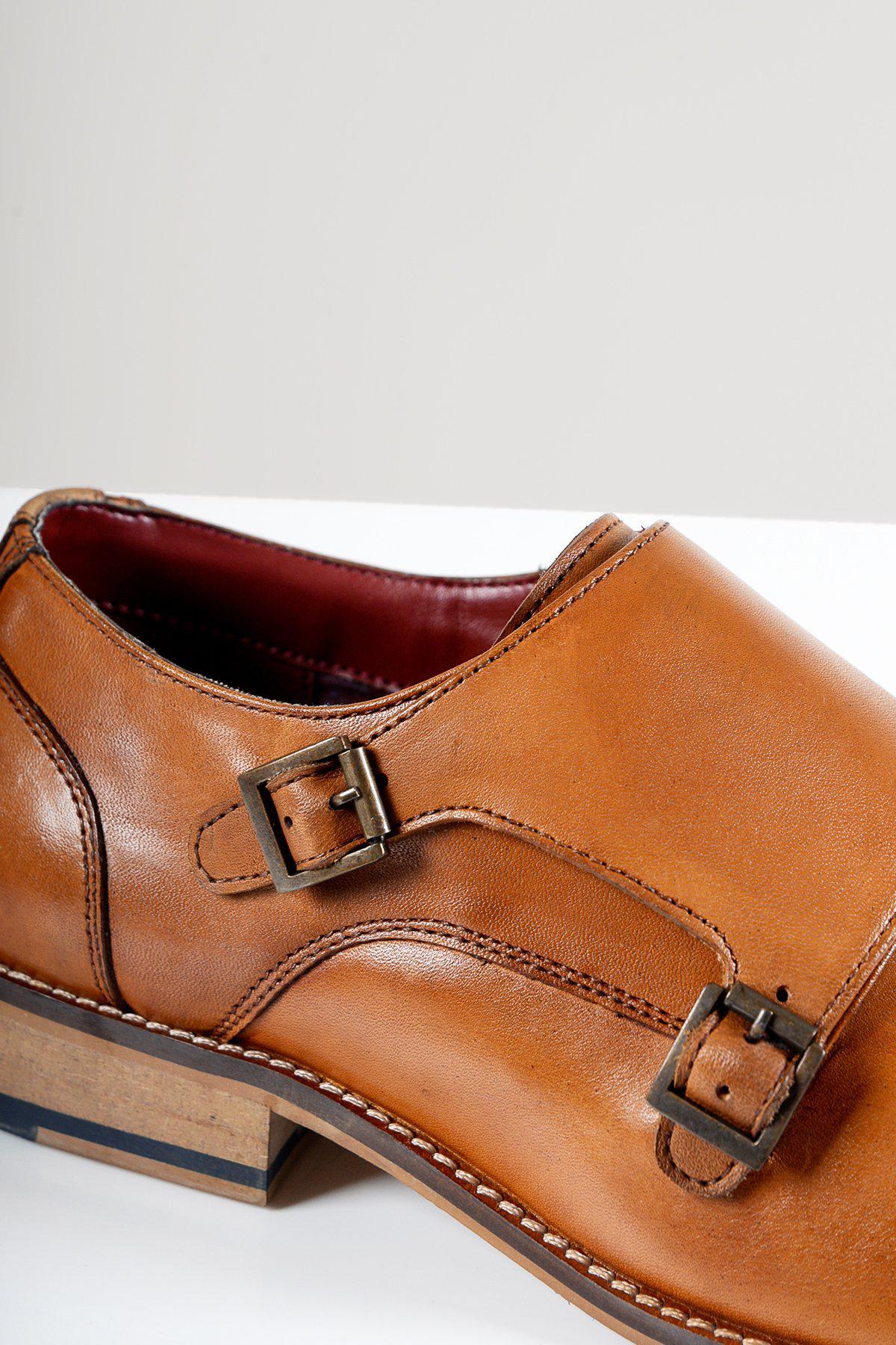 Harris Tan Leather Double Strap Monk Shoes for Men - Classic Dress Shoes for Business, Office & Formal Occasions