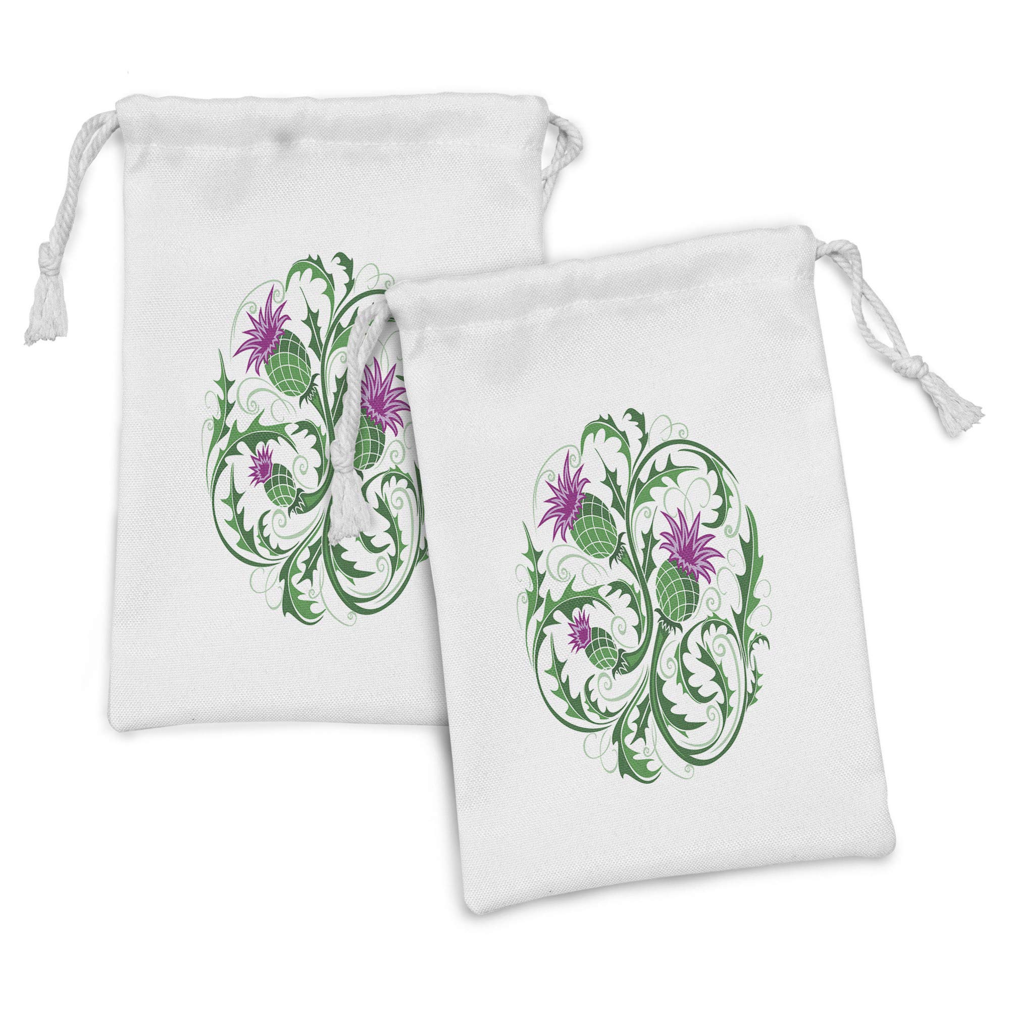 Ambesonne Celtic Thistle Fabric Pouch Set of 2 - Small Drawstring Bags for Toiletries, Masks & Favors (9