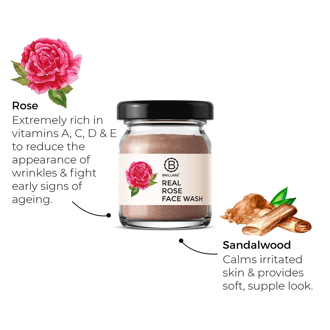 Brillare Rose & Vitamin C Face Wash Combo | Anti-Aging, Hydrating Facial Cleanser with Sandalwood & Coconut | 15g Each | Perfect for Daily Skincare Routine & Travel