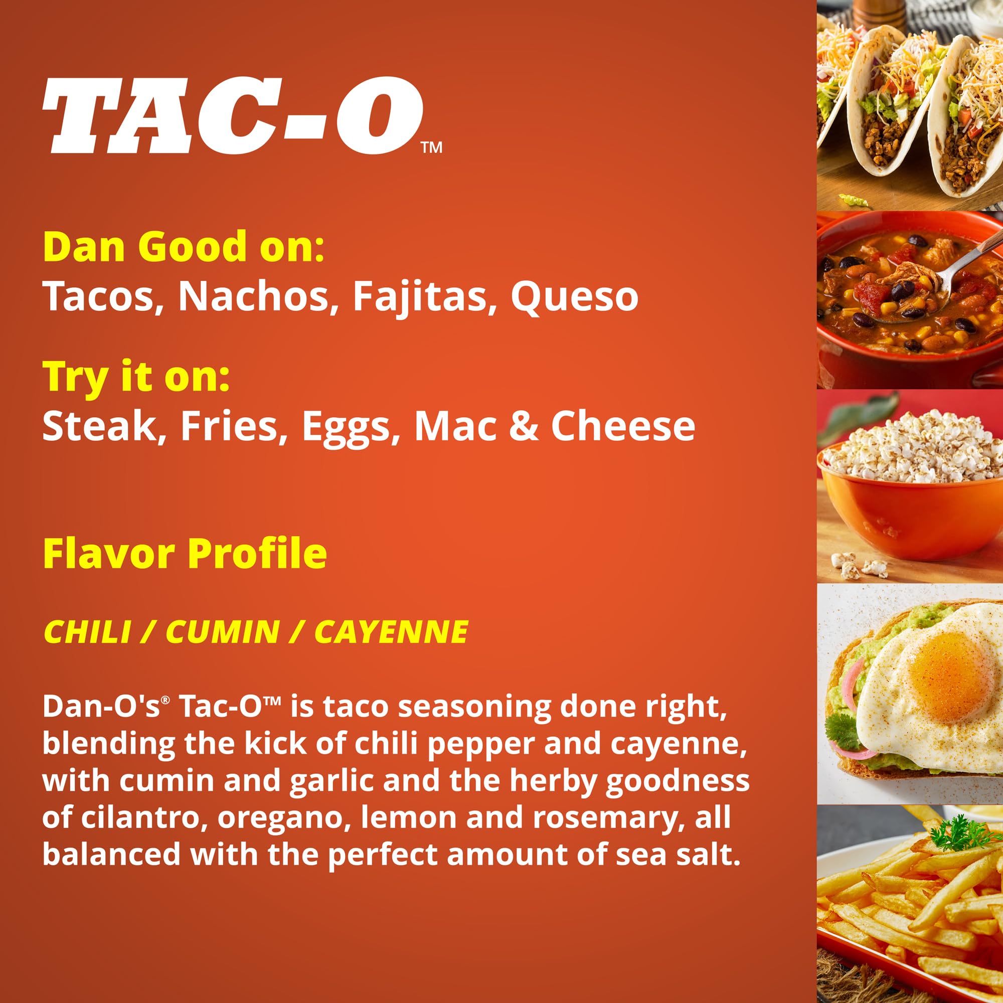Dan-O's Tac-O™ All-Natural Sugar-Free Zero Calorie Taco Seasoning Mix - Perfect for Tacos, Meats, Veggies & Snacks - 3.35 oz Bottle for Cooking, Grilling & Everyday Meals | Great for Family Dinners, BBQs & Healthy Meal Prep
