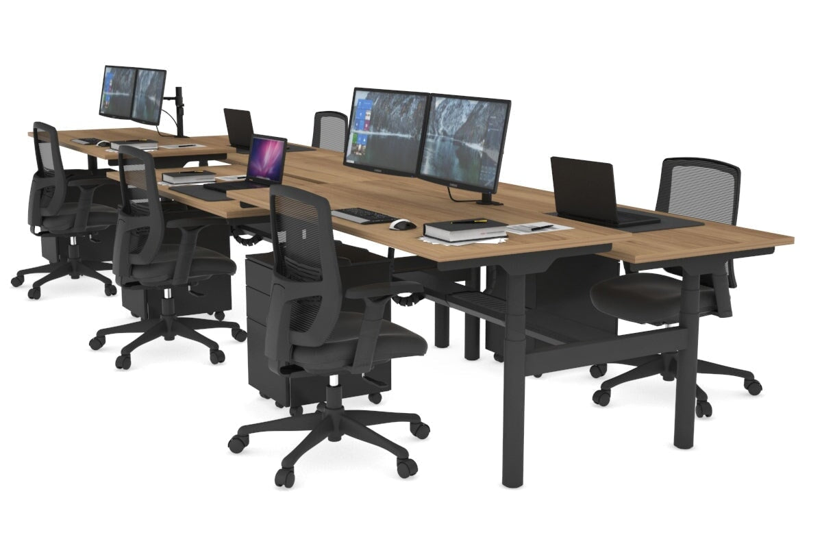 Flexi Premium Height Adjustable 6-Person Office Workbench - Black Frame [1400L x 700W] - Ideal for Collaborative Workspaces, Coworking Offices & Shared Workstations