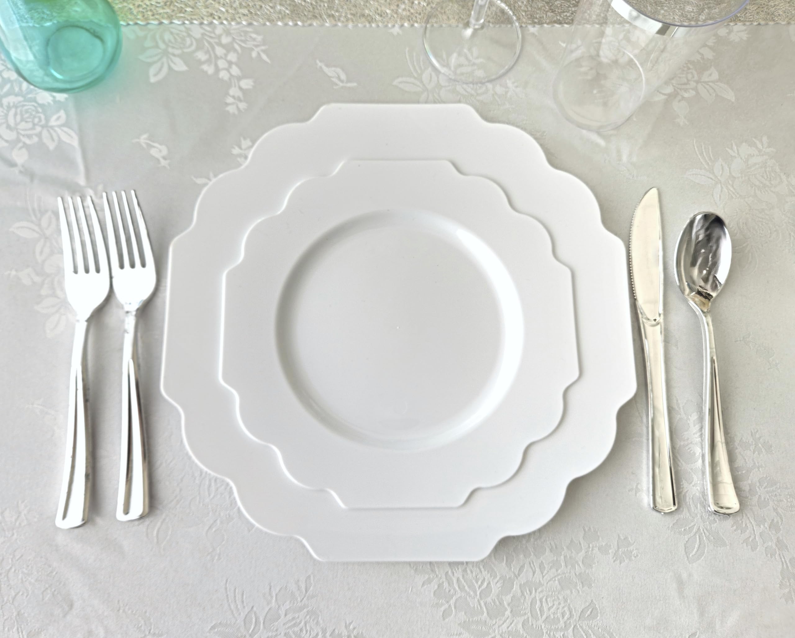 80-Pack Heavyweight Disposable Plastic Plates for Weddings & Parties - 40 x 10.5'' Dinner Plates + 40 x 8'' Salad/Dessert Plates (Imperial White) - Perfect for Large Gatherings, Catering & Special Events