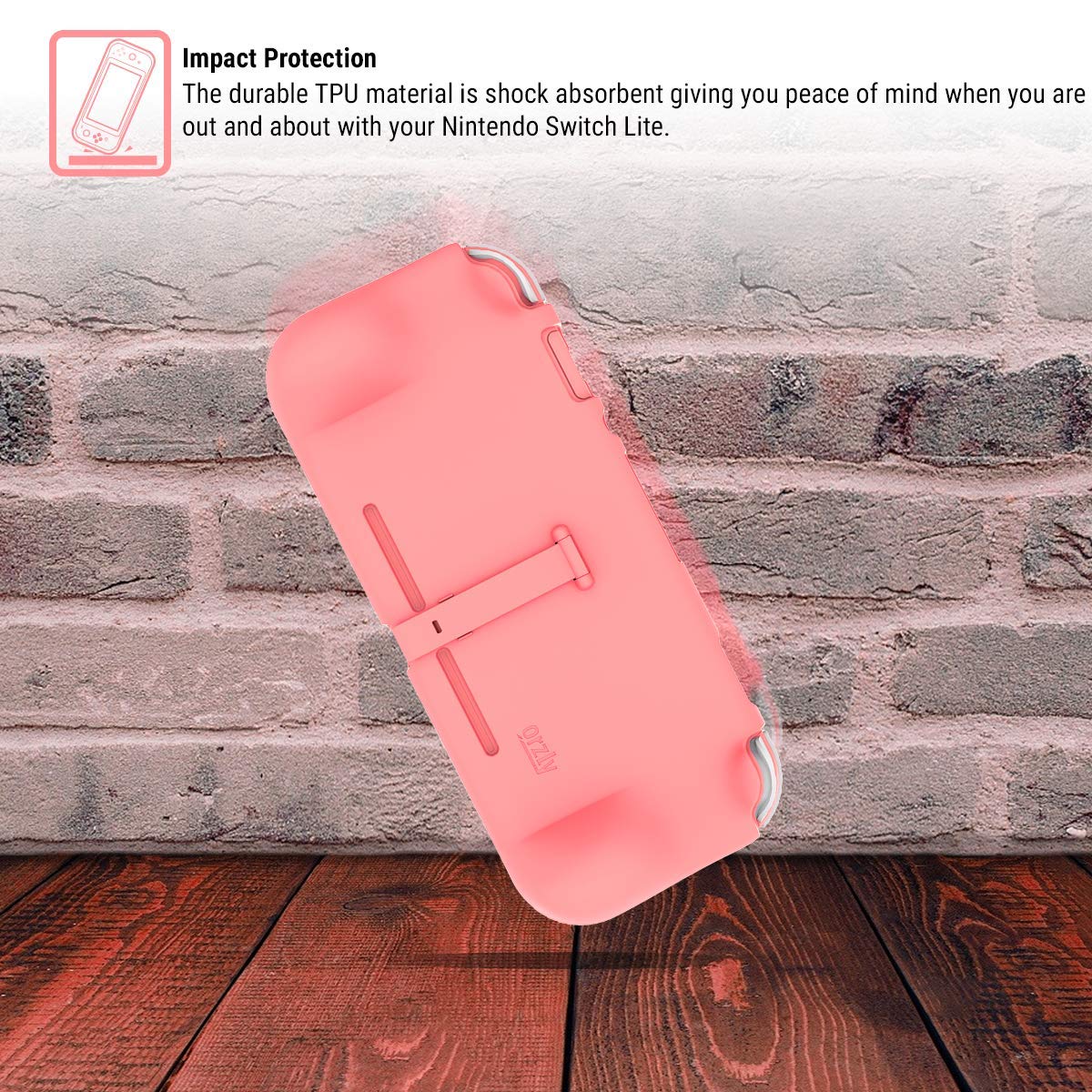 Orzly Comfort Grip Case for Nintendo Switch Lite - Padded Hand Grips, Adjustable Kickstand & Bonus Thumb Grips - Coral | Perfect for Gaming On-The-Go & Travel Protection