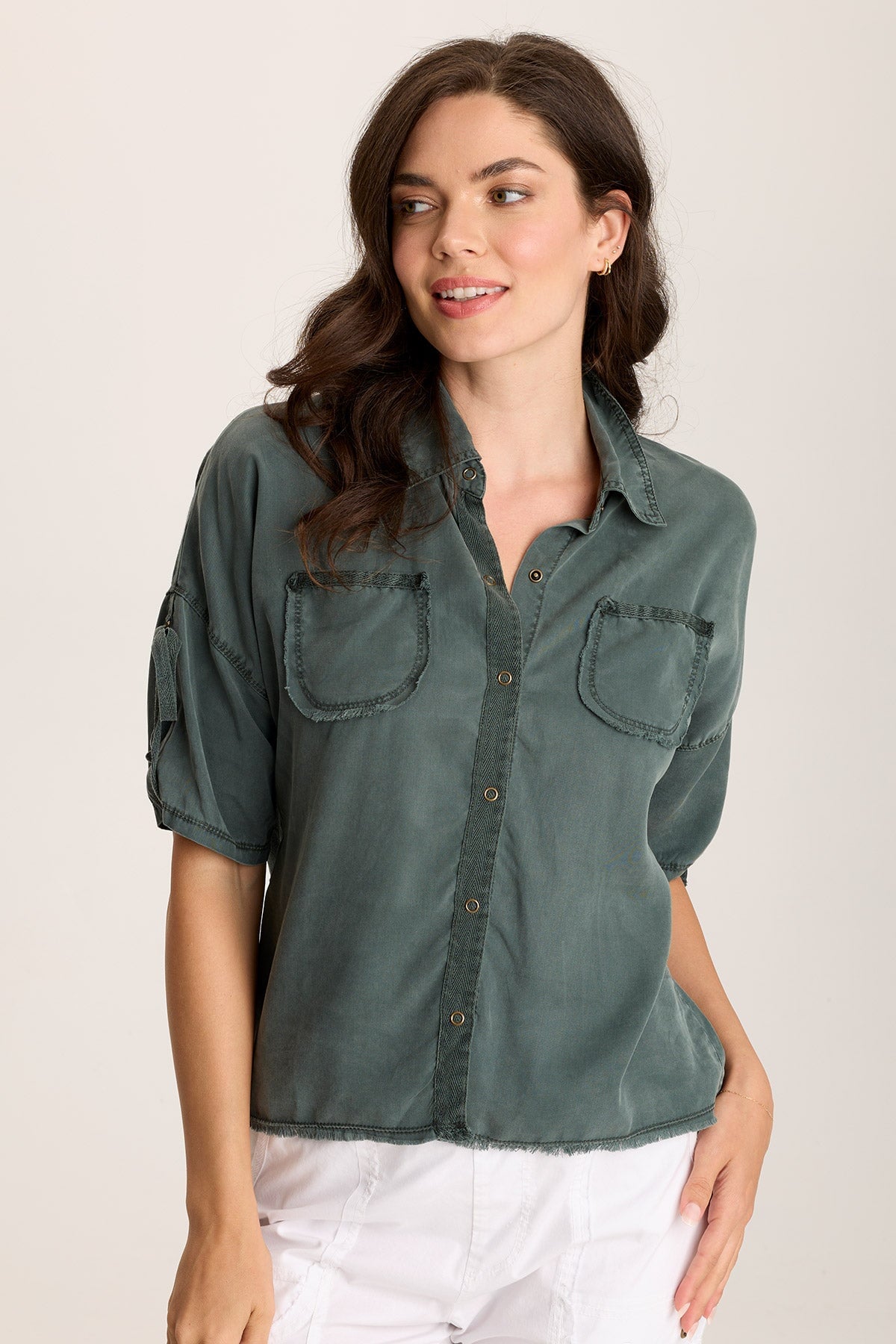 Vinton Twill Jersey Button Up Collar Shirt for Women - Stylish Casual & Office Wear - Perfect for Work, Dates & Everyday Outfits