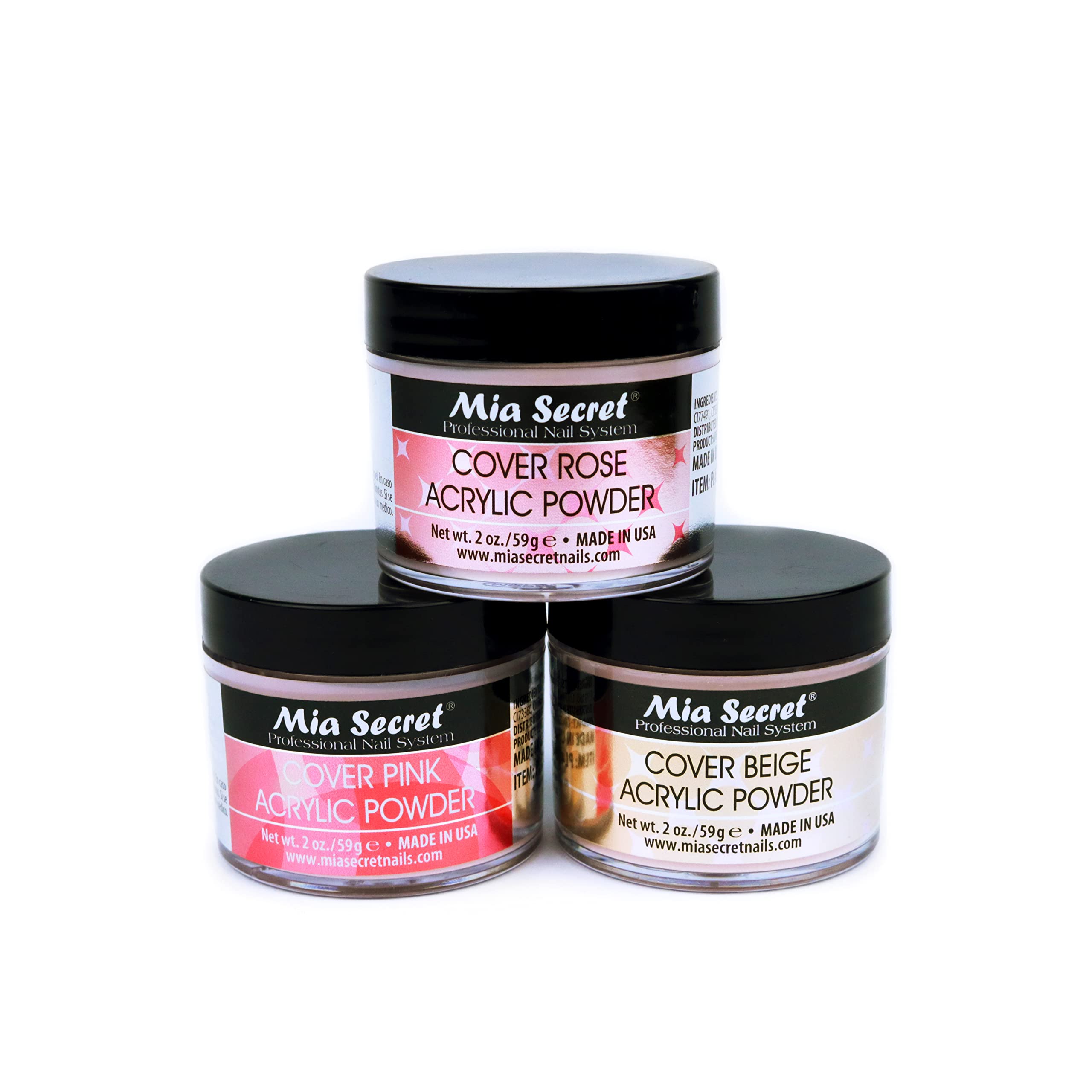 Mia Secret Cover Powder Set - Rose, Pink, Beige - Professional Nail & Skin Concealer for Flawless Finish | Perfect for Manicures, Pedicures & Makeup Touch-Ups