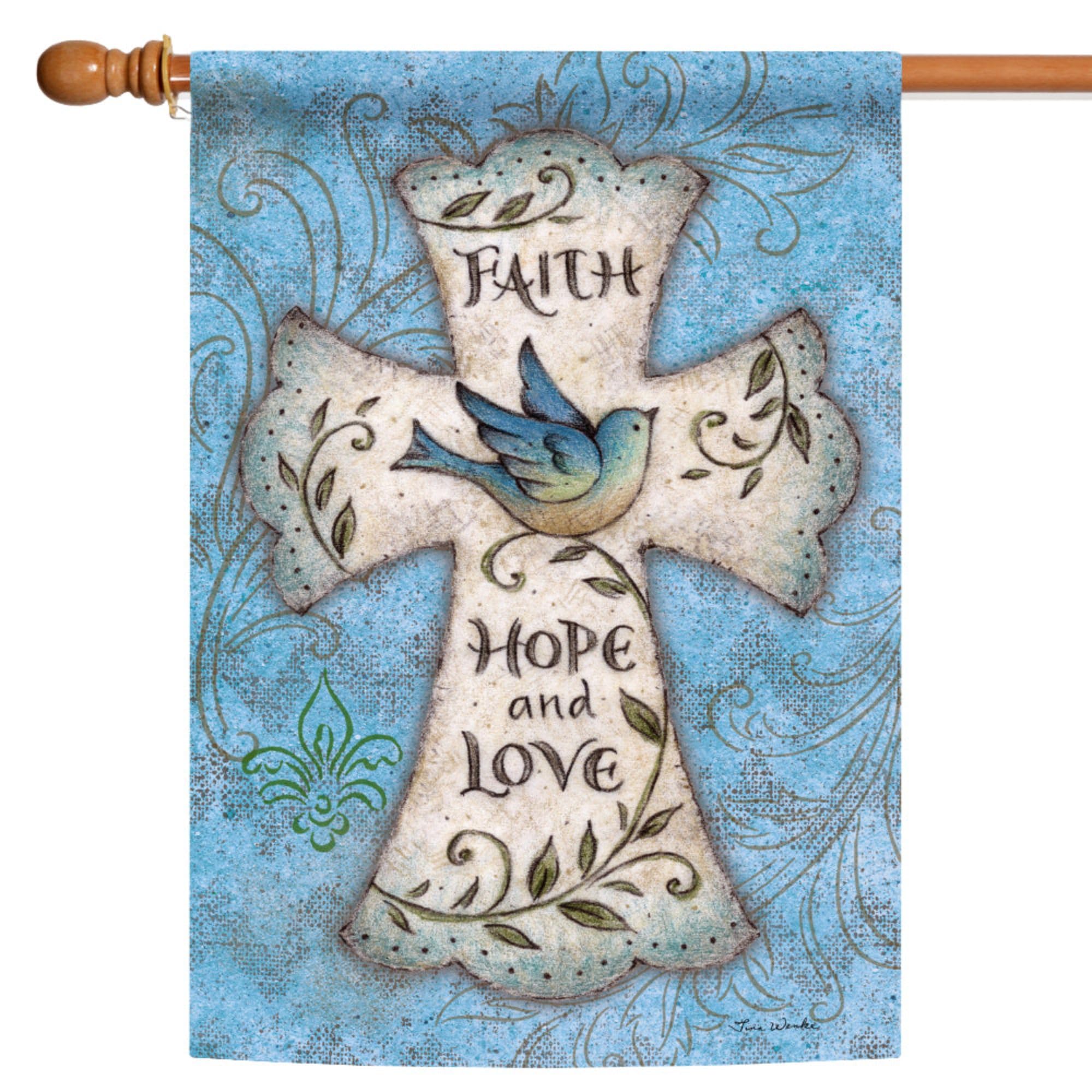 Faith Hope Love Christian Flag 28x40 Inch - Double Sided Outdoor Garden Flag with Cross Design for Yard, House & Church Decor | Weather-Resistant Christian Home & Garden Decoration