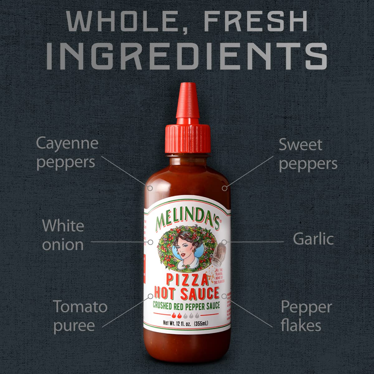 Melinda's Gourmet Spicy Pizza Sauce - 12oz (2 Pack) | Crushed Red Pepper Hot Sauce with Fresh Cayenne Peppers, Garlic & Tomatoes | Perfect for Pizza, Wings, Pasta & More