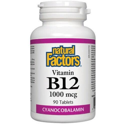 Natural Factors Vitamin B12 1000mcg Cyanocobalamin - 90 Tablets for Energy Boost & Nervous System Support - Ideal for Vegans, Vegetarians & Active Lifestyles