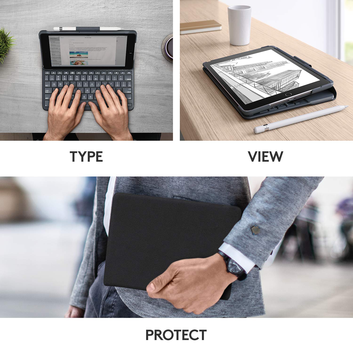 Logitech Slim Folio Bluetooth Keyboard Case for iPad 5th & 6th Gen - Ultra Thin Protective Cover with Backlit Keys | Perfect for Work, Travel & Study