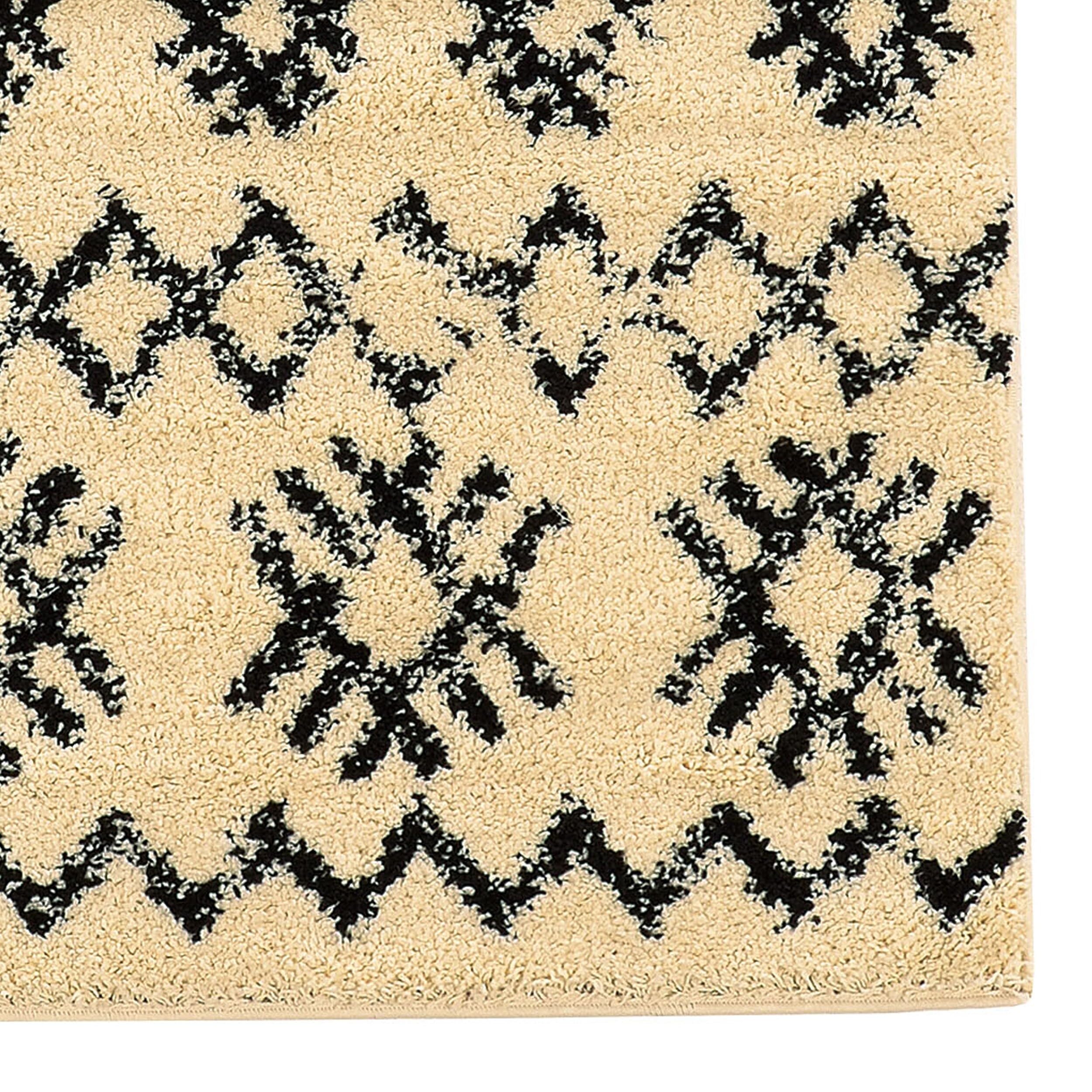 Linon Moroccan Mekenes Rug Ivory/Black 8' x 10' - Handmade Boho Area Rug for Living Room, Bedroom & Home Decor