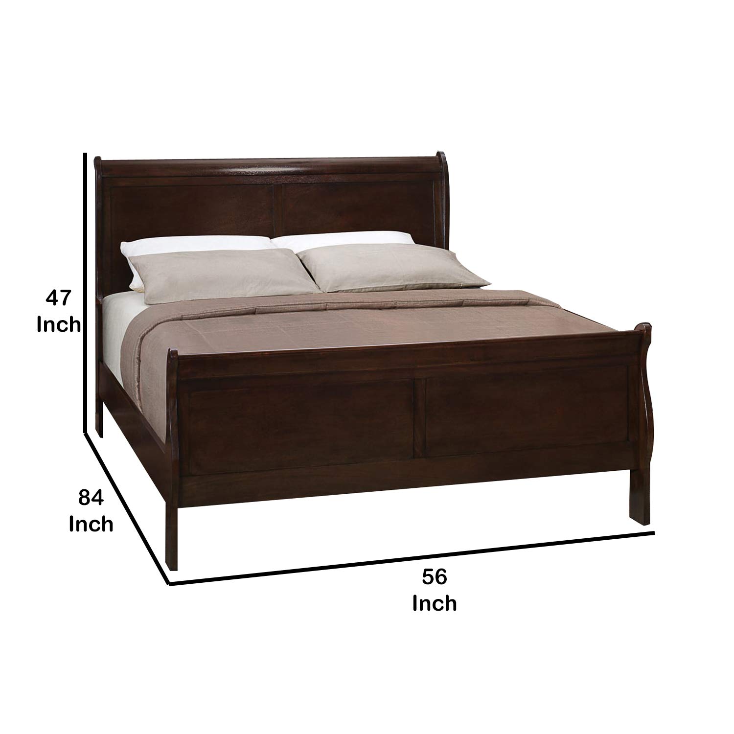 Benjara Traditional Style Wooden Full Size Bed with Curved Headboard, Brown - Perfect for Master Bedrooms, Guest Rooms & Farmhouse Decor