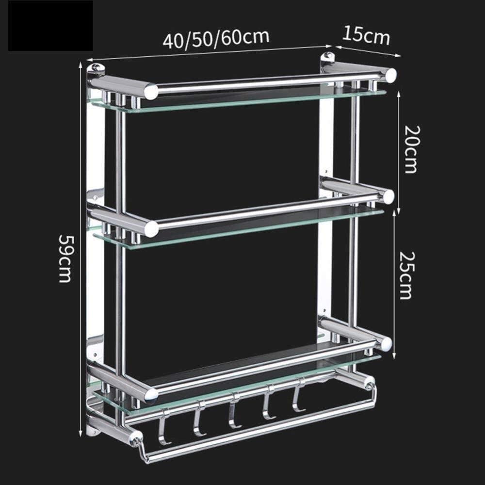 Stainless Steel 3-Tier Bathroom Towel Rack with Glass Shelves - 40cm/60cm Wall Mounted Hand Towel Holder for Bathroom & Toilet Organization - Durable Space-Saving Storage Solution for Small Bathrooms
