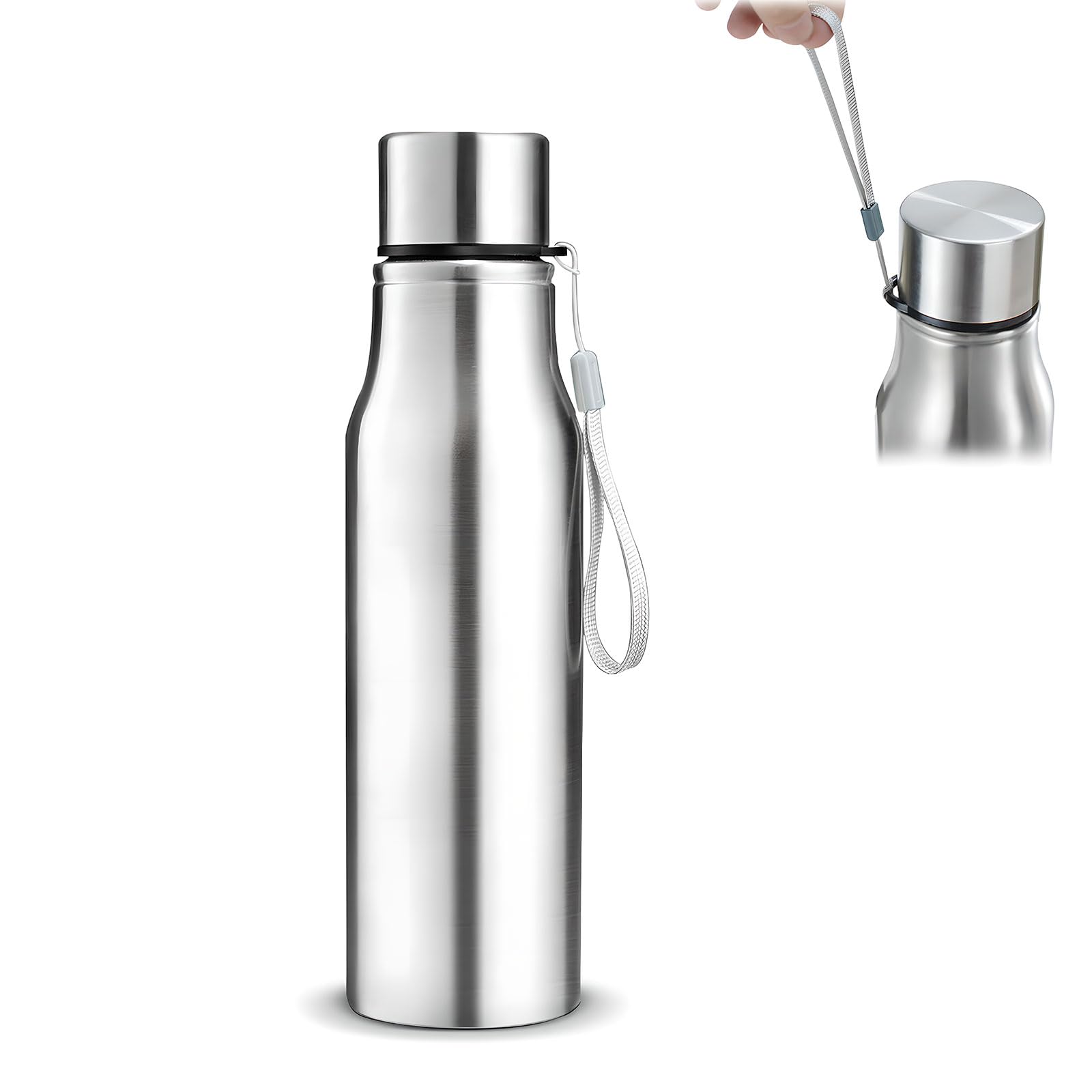 GHKLNY Stainless Steel Water Bottle 17oz/24oz/32oz - Leak Proof Wide Mouth Sports Bottle with Strap - Perfect for Gym, Hiking, Travel & Office Use (24oz/750ml)