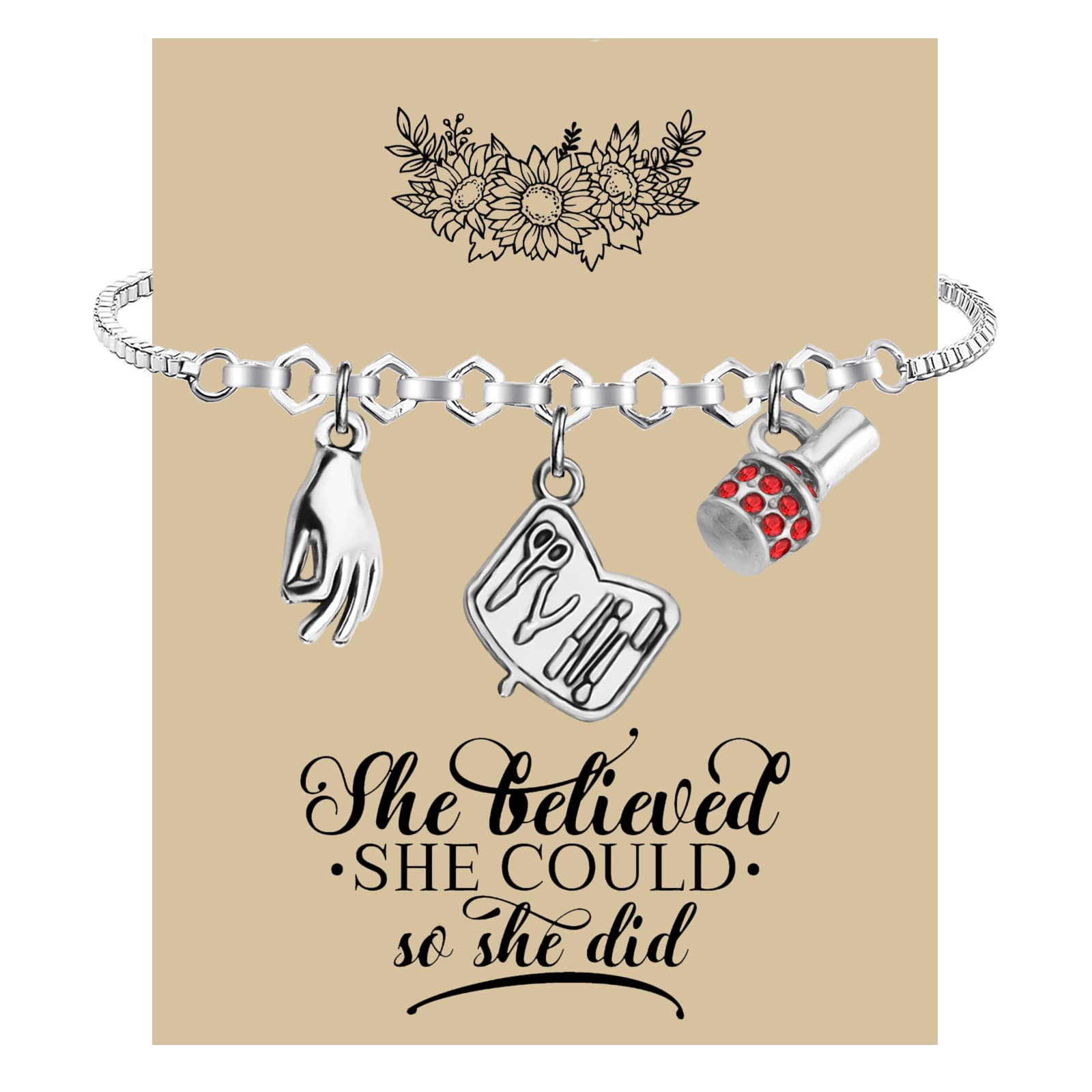 Lywjyb Birdgot Nail Tech Bracelet - Stylish Jewelry Gift for Nail Artists & Manicurists - Perfect for Cosmetology Professionals & Salon Workers (Great for Work, Gifts & Special Occasions)
