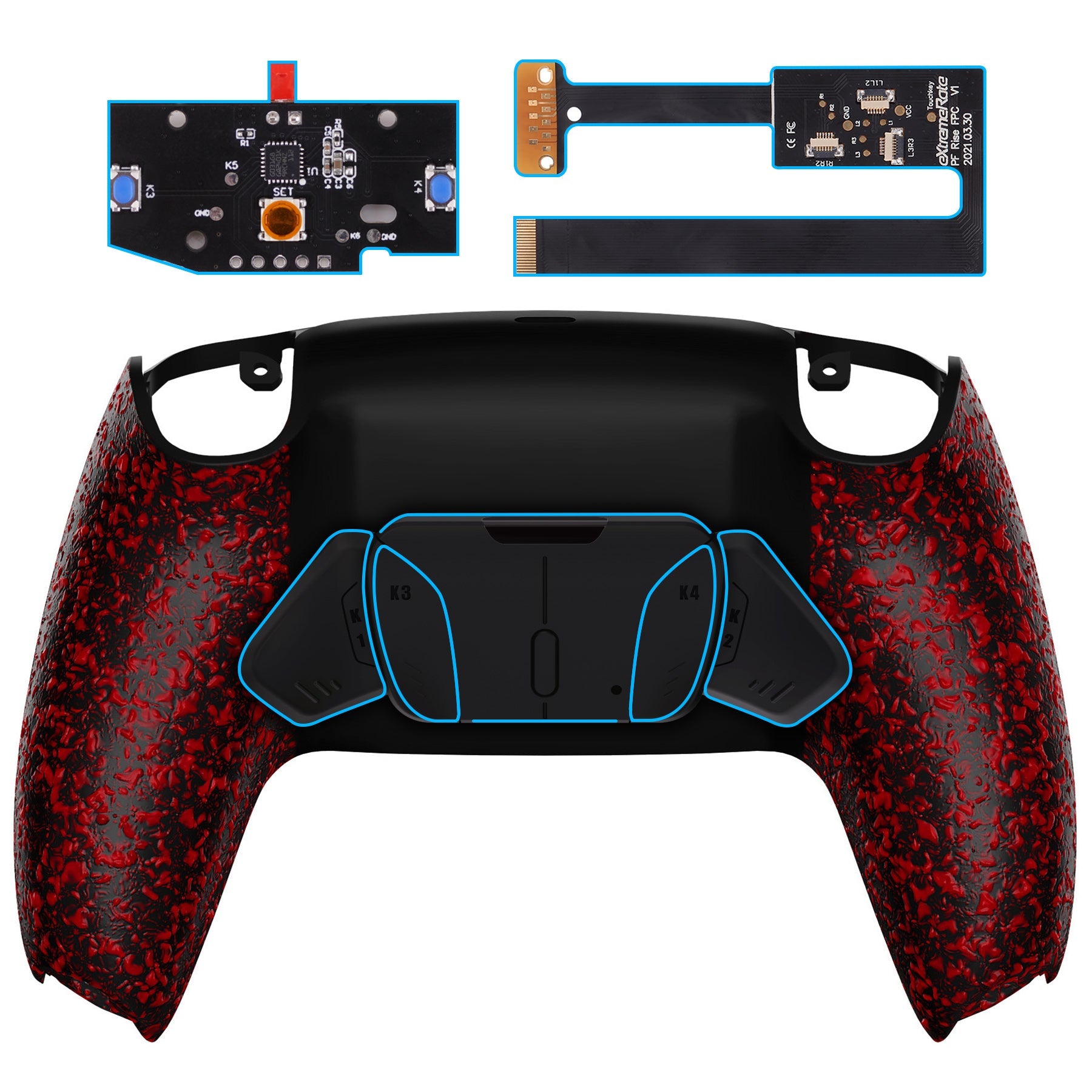 eXtremeRate Remappable RISE4 Remap Kit for PS5 Controller BDM 010/020 - Textured Red Back Buttons for Enhanced Gaming Performance | Perfect for FPS, Racing & Competitive Gaming