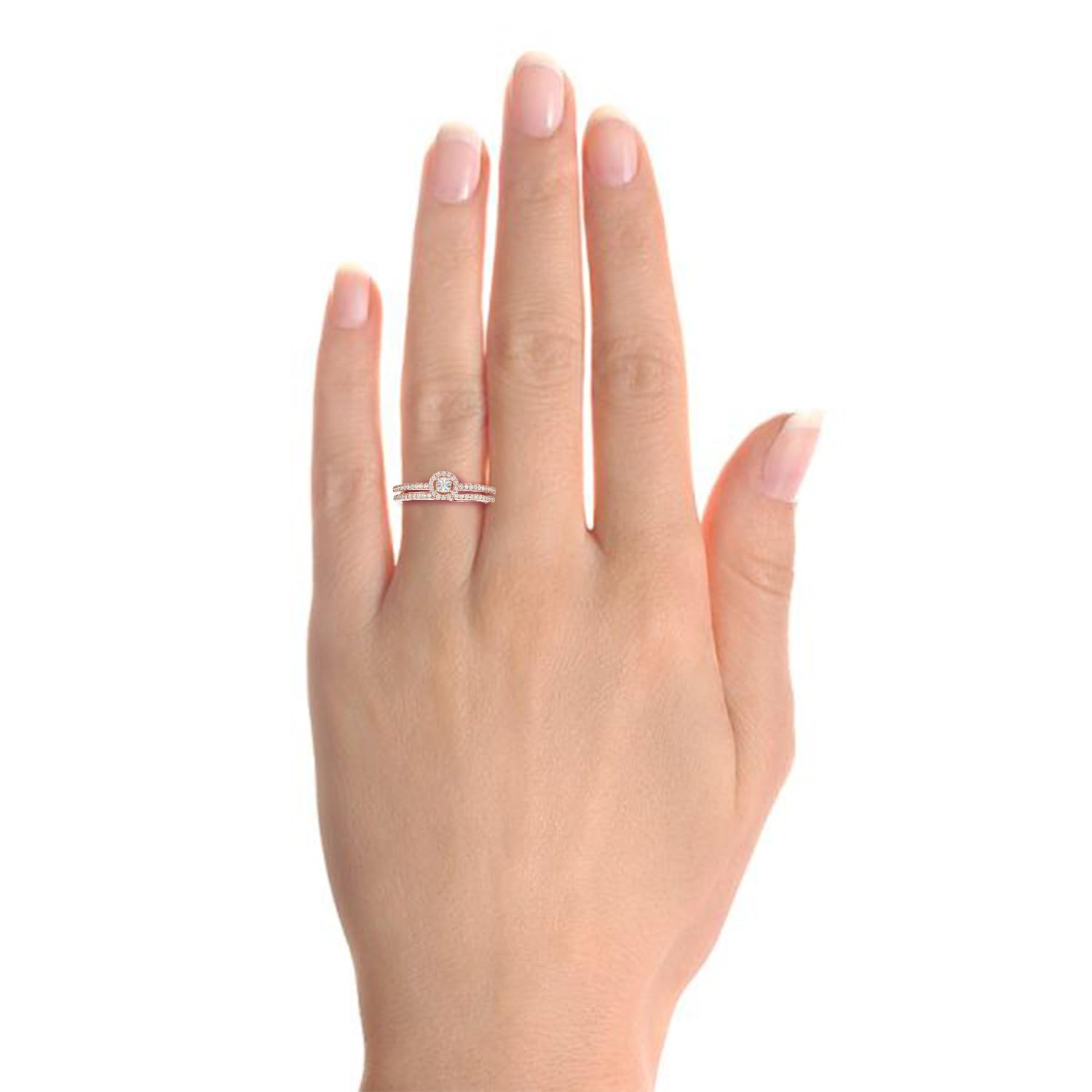 59 Natural Round Diamond Double Band Ring - 14K Rose Gold/14K Gold Plated Sterling Silver - 1/4 cttw Women's Wedding & Anniversary Jewelry - Perfect for Engagement, Proposal & Special Occasions