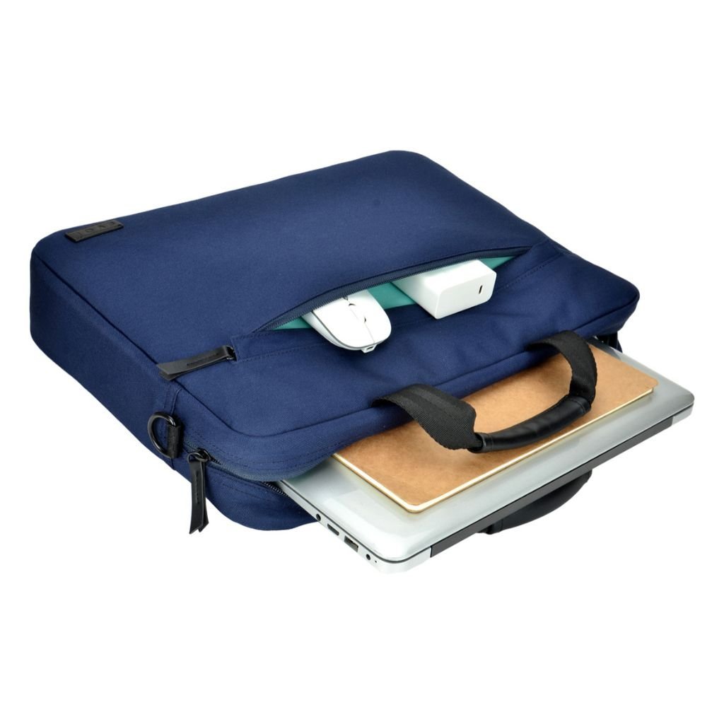 Evol 15.6 Inch Laptop Briefcase Shoulder Bag - Eco-Friendly Recycled Material Navy Blue - Perfect for Business Travel & Office Commute