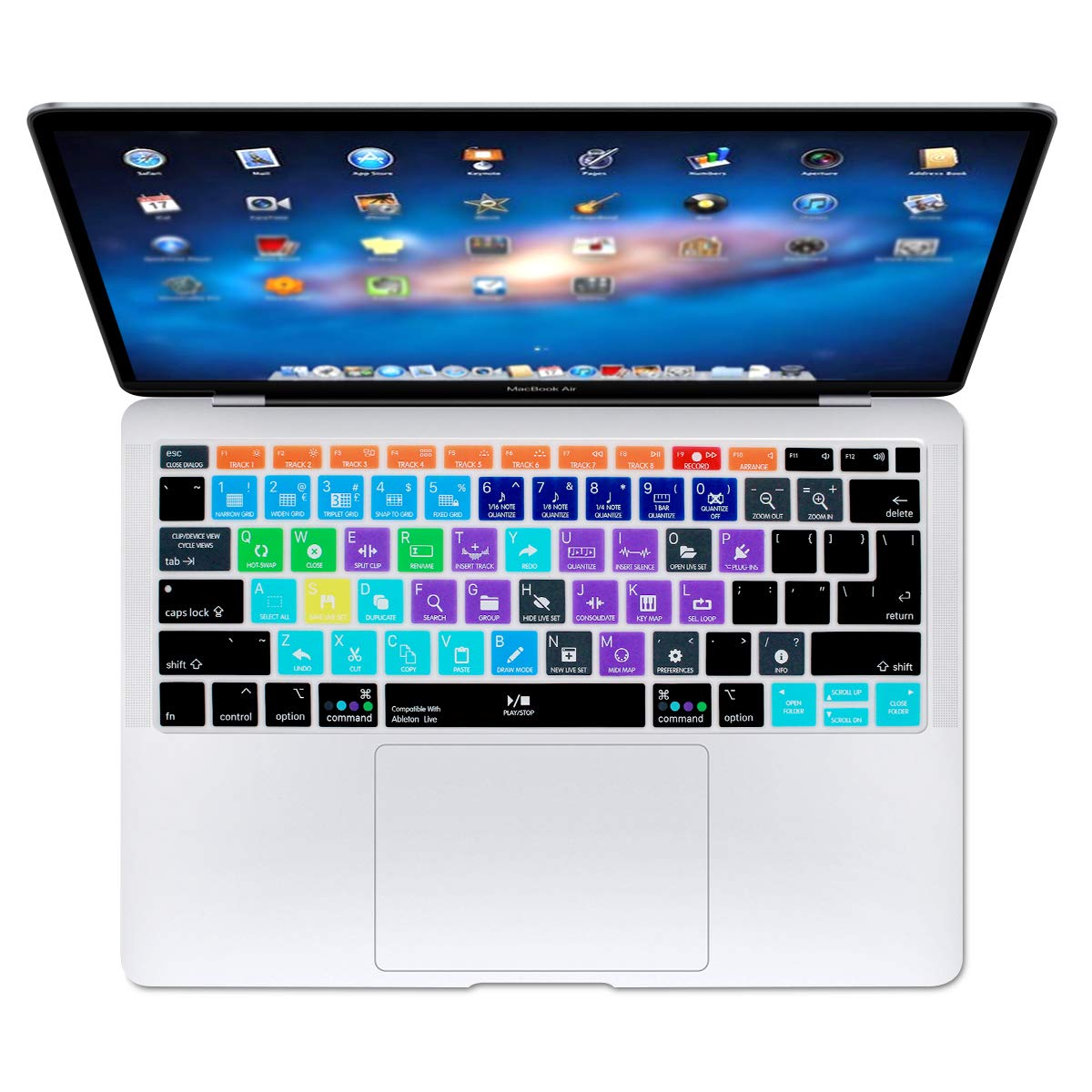 HRH Shortcut Hotkey Silicone Keyboard Cover Skin for MacBook Air 13 Inch 2018 (Model A1932) with Retina Display & Touch ID - EU/US Layout - Compatible with Ableton Live - Perfect for Music Production & Office Work