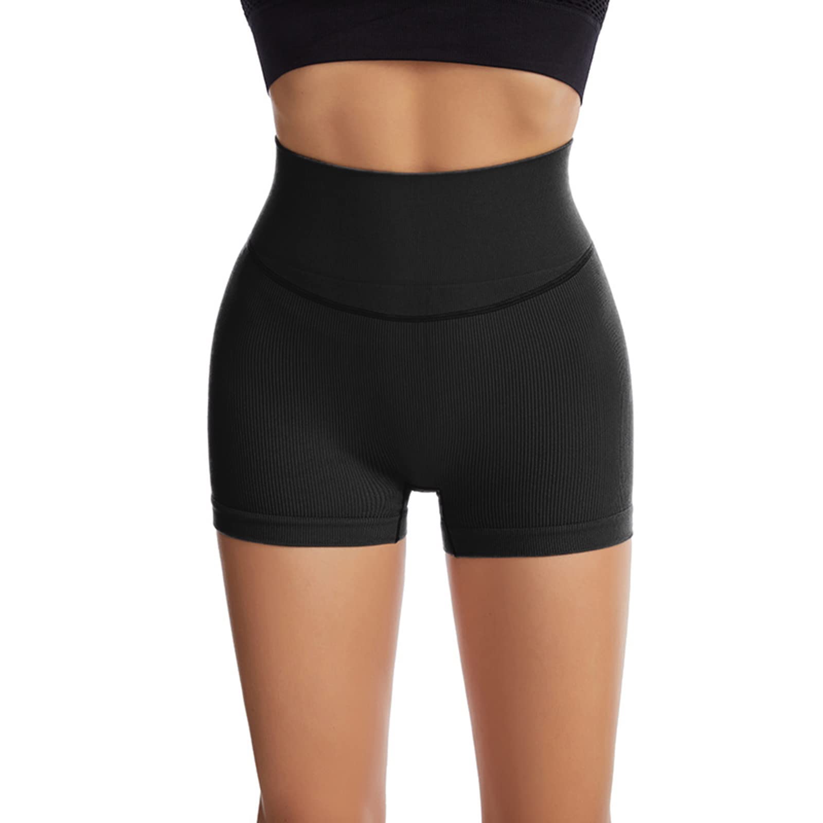 Vaflower Women's High Waisted Yoga Shorts - Butt Lifting Workout Biker Leggings with Ribbed Design for Exercise & Gym - Perfect for Yoga, Running, and Fitness Training