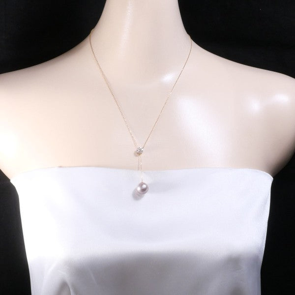 18K Pink Gold Freshwater Pearl & Pink Diamond Necklace for Women - Elegant Bridal Jewelry, Anniversary Gift, Valentine's Day Present