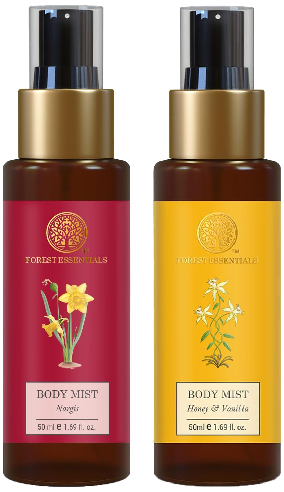 Forest Essentials Travel Size Body Mist Nargis & Honey Vanilla Combo – Luxurious Fragrance for Travel, Gym, and Everyday Use