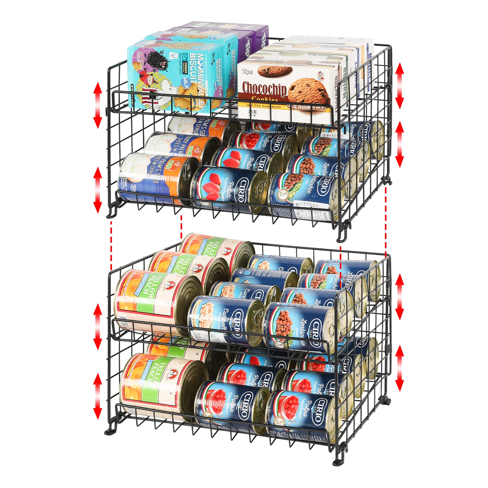 4-Tier Stackable Can Rack Organizer for Kitchen Cabinet & Pantry - Space Saving Can Storage Solution for Canned Foods, Snacks & Beverages - Perfect for Home Organization & Small Spaces (Black)