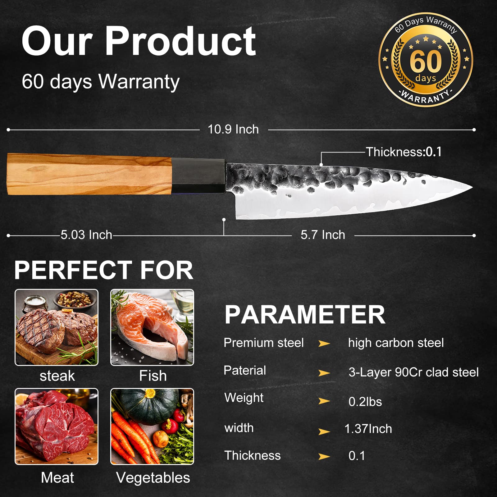 5.7 Inch Sharp High Carbon Stainless Steel Paring Knife - Olivewood Handle Kitchen Utility Knife for Peeling, Slicing Fruits & Vegetables | Perfect for Home Cooking, Camping & Food Prep