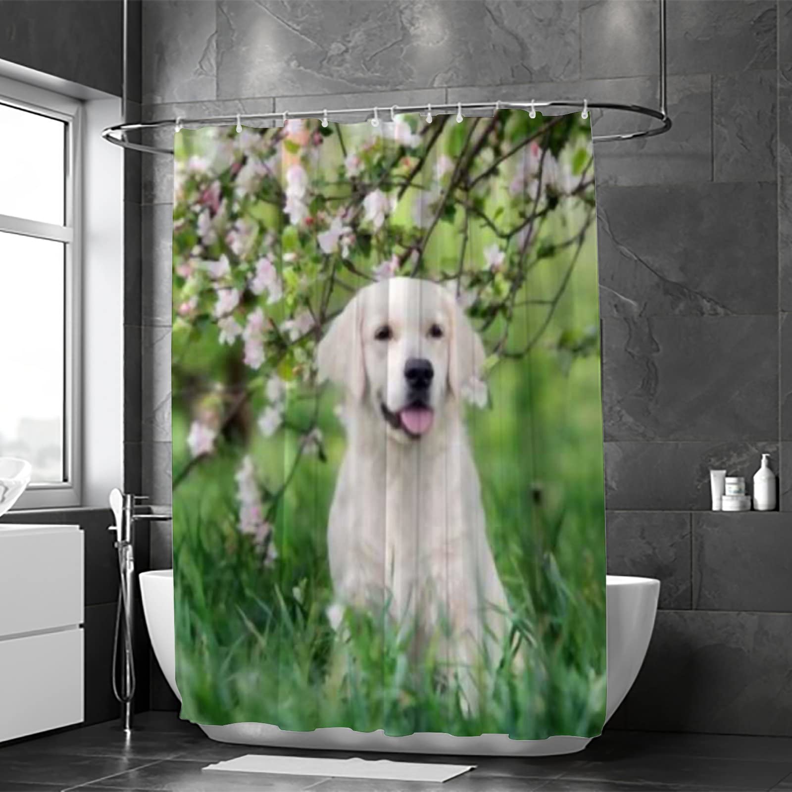 Golden Retriever Dog Print Waterproof Shower Curtain Liner 60x72 Inches - Polyester Bathroom Decor with 12 Hooks for Bath, Shower, and Pet Lover's Home Decoration