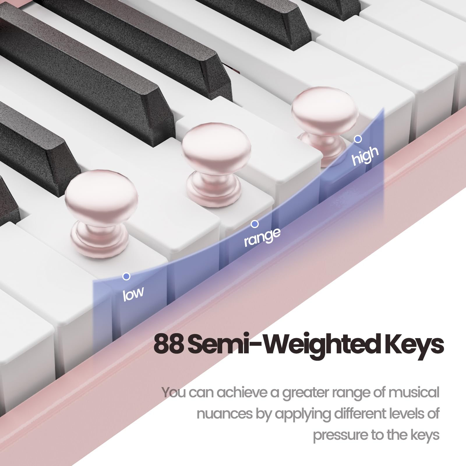 88-Key Portable Digital Piano Keyboard - Full Size, Semi-Weighted Keys with Touch Sensitivity | Bluetooth MIDI Controller | Includes Carrying Bag - Perfect for Home Practice, Studio Recording & Live Performances (Pink)