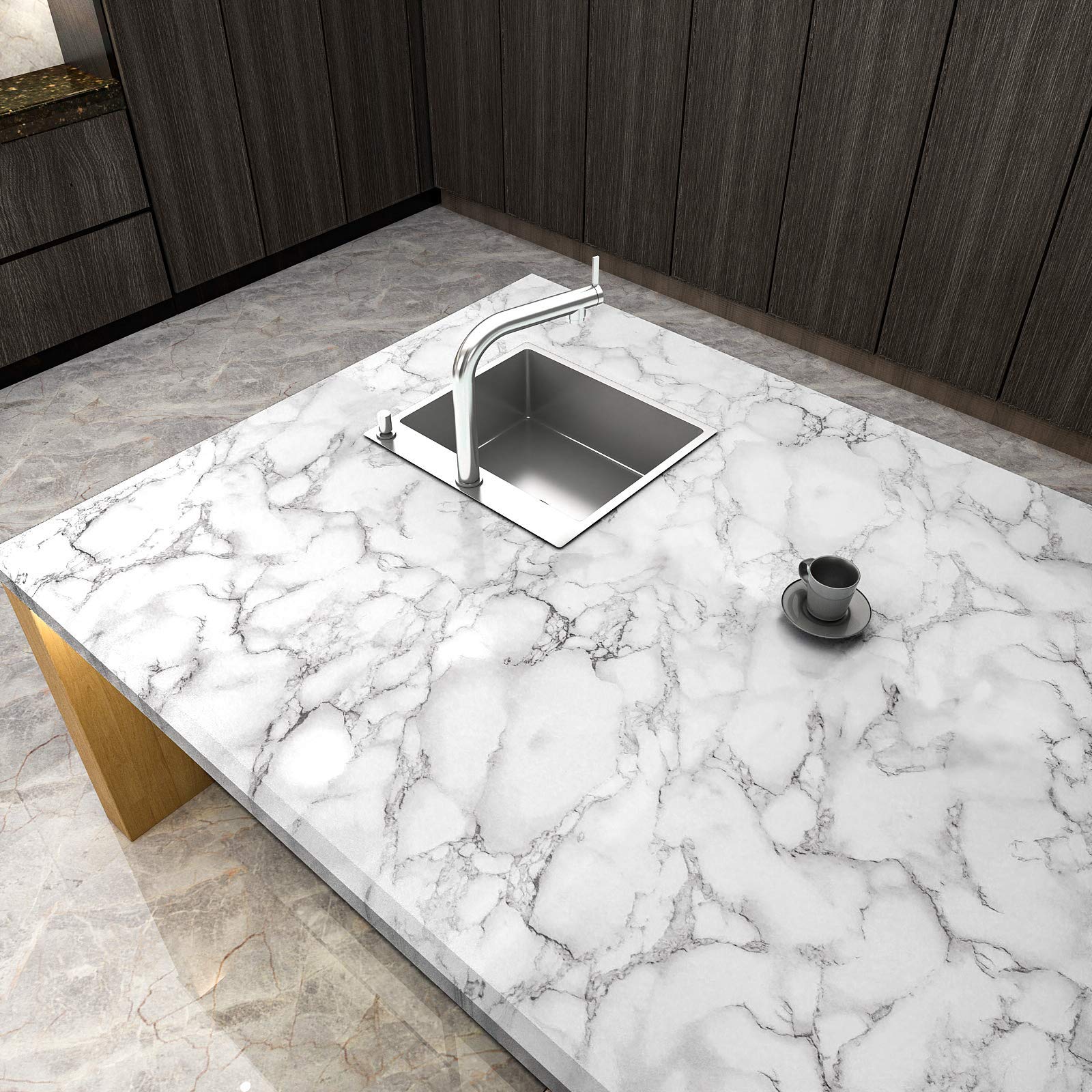 VEELIKE Grey Marble Contact Paper - Waterproof Self-Adhesive Peel & Stick Wallpaper for Countertops, Cabinets, Kitchen, Bedroom - Removable White Marble Vinyl Wrap (15.7